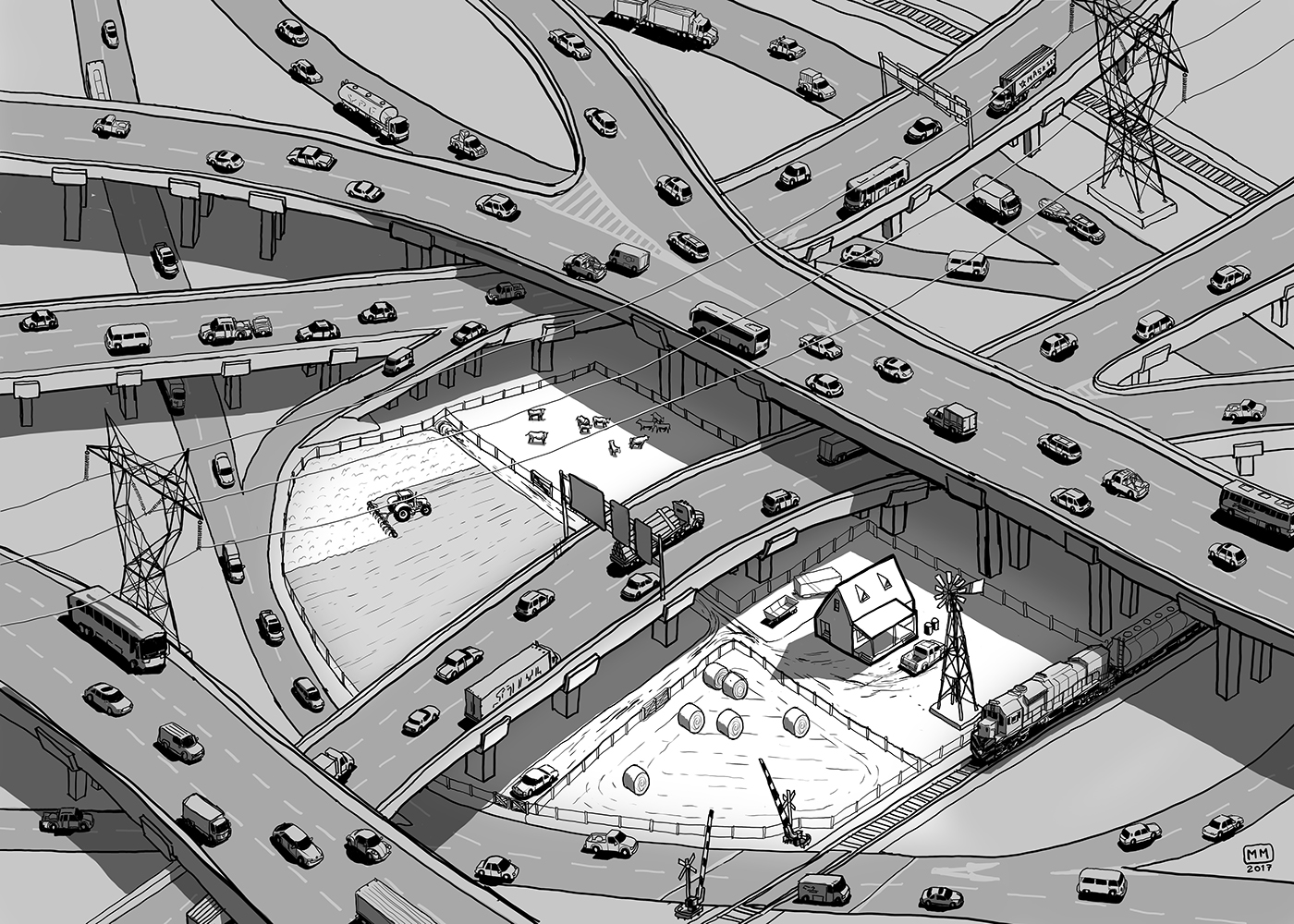 field photoshop wacom Isometric city Cars highway ILLUSTRATION 