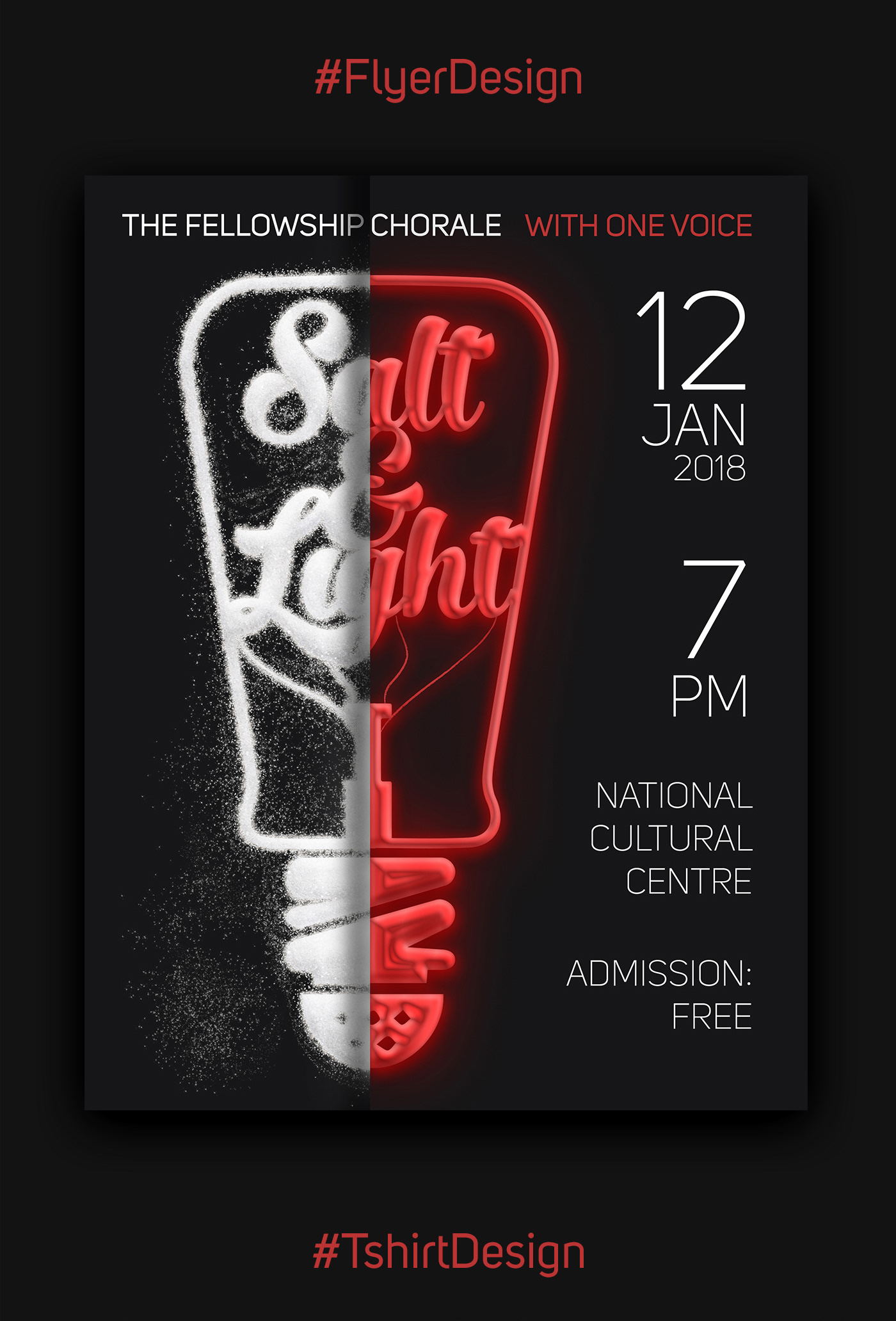 Flyer Design red black Salt light concert music With One Voice new year Logo Design