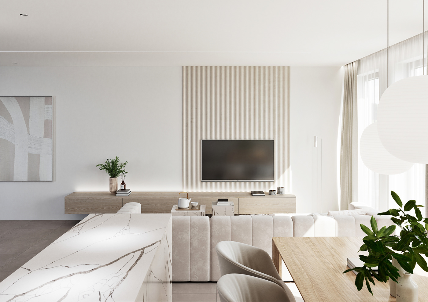 3ds max beige design interior design  light wood visualization vray White