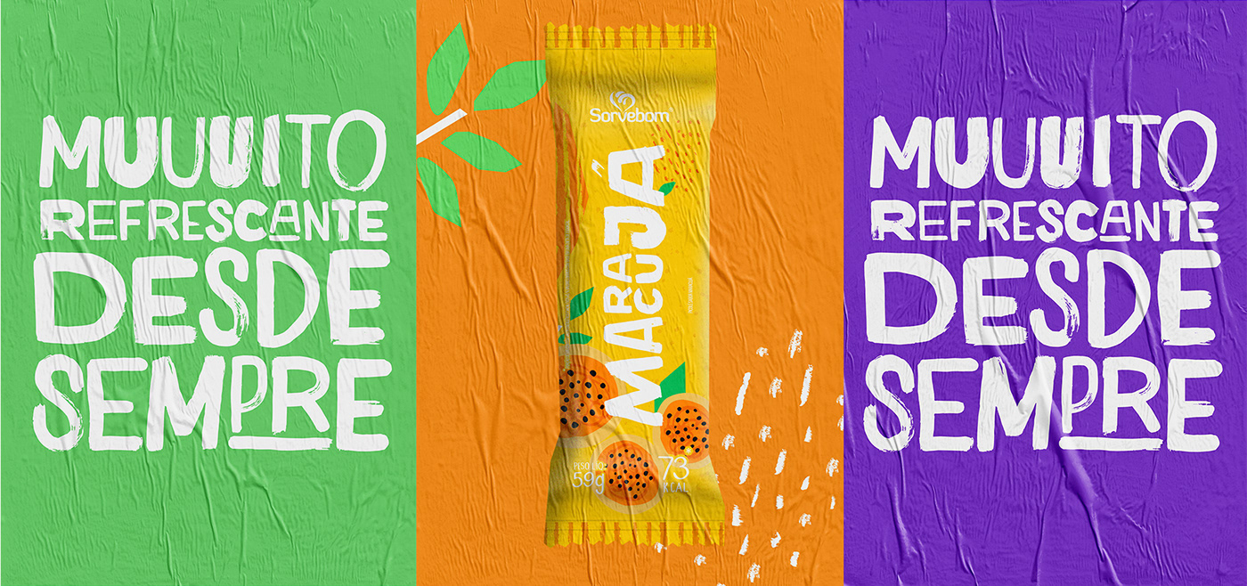 colorful Fruit graphic design  ILLUSTRATION  lettering Packaging picolé popsicole sorvebom sorvete