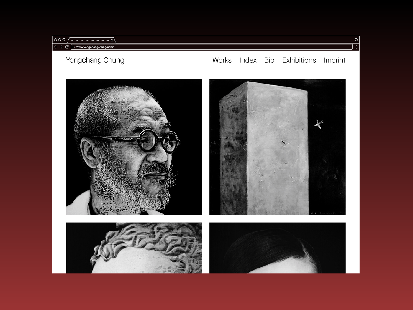 Yongchang Chung artist black and white Exhibition  Website threejs 3D web development  animation 