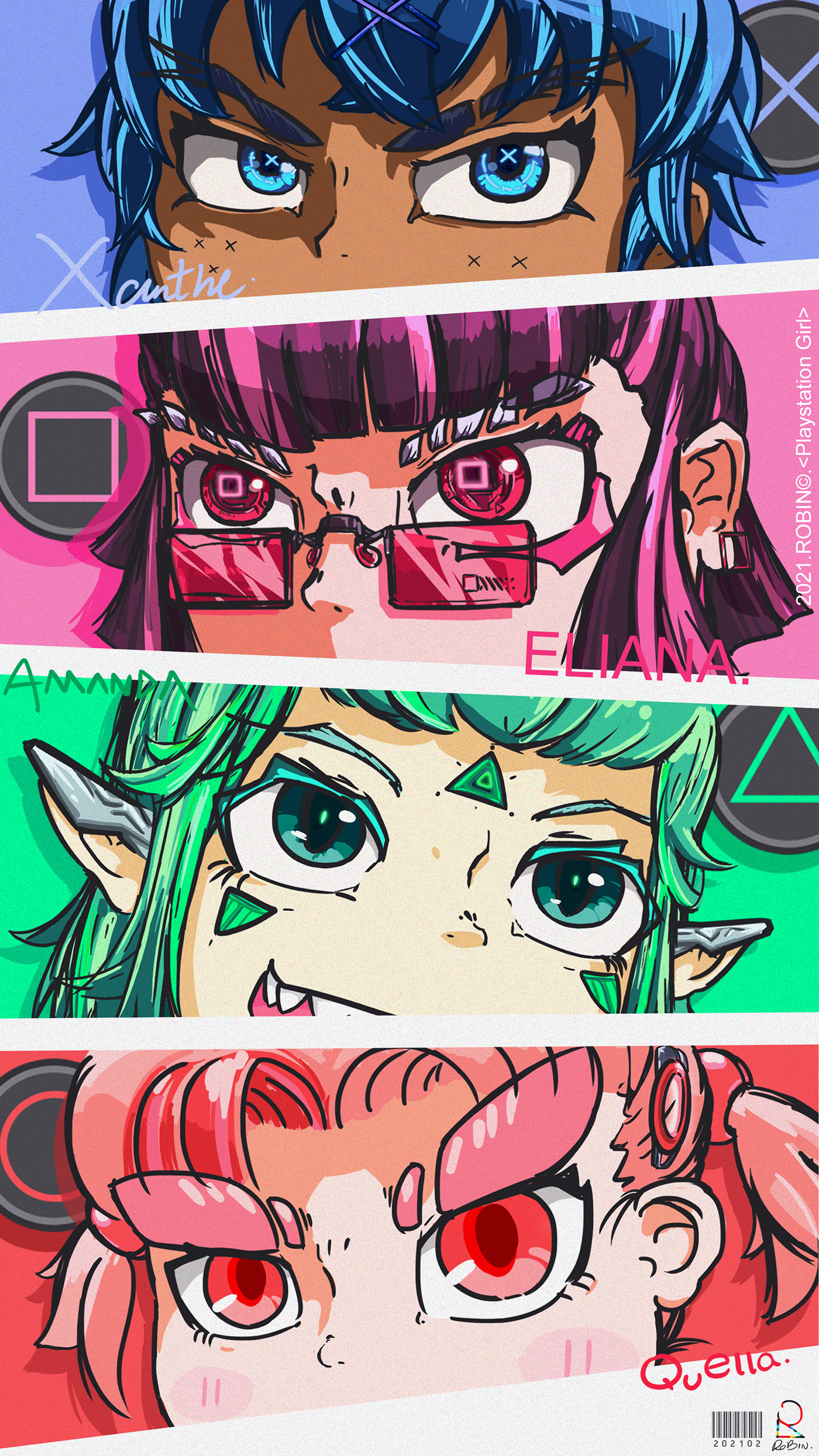 anime girl celluloid Character design  color scheme colorful digital painting eye gamepad head portrait playstation