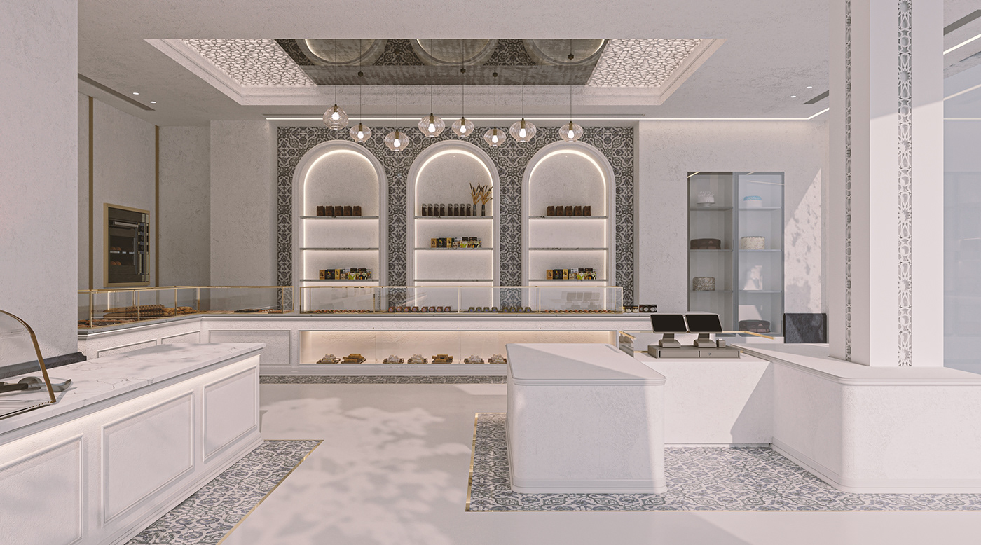 3D 3d modeling 3ds max desert design icecream interior design  Render shop visualization