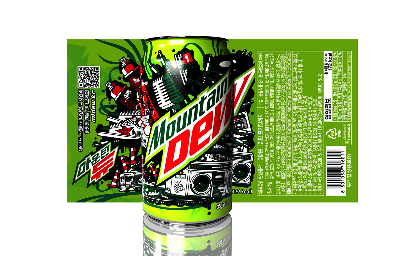 mountaindew Can Design pepsi Graffiti line illustration J-EIGHT hiphop oldskool package design  mtd