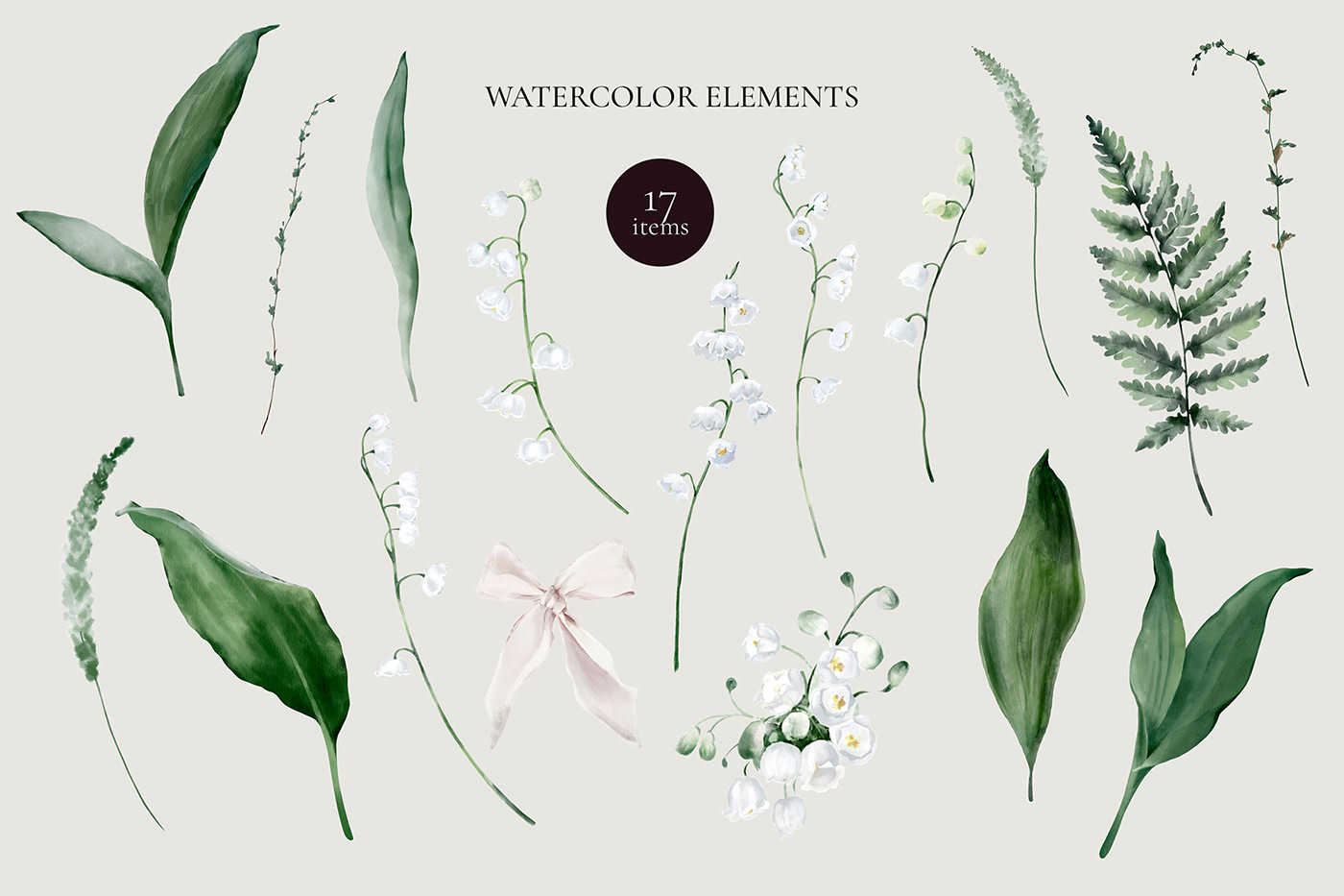 design ILLUSTRATION  watercolor lily of the valley spring Flowers fern forest greenery Bouquet