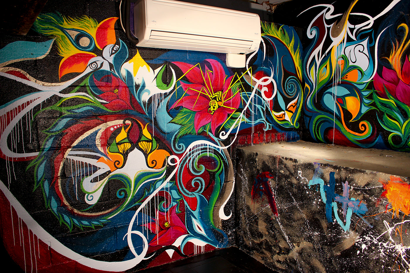Dynamic Graffiti Interior interior mural jungle Mural painting   spray paint Street Art  wall