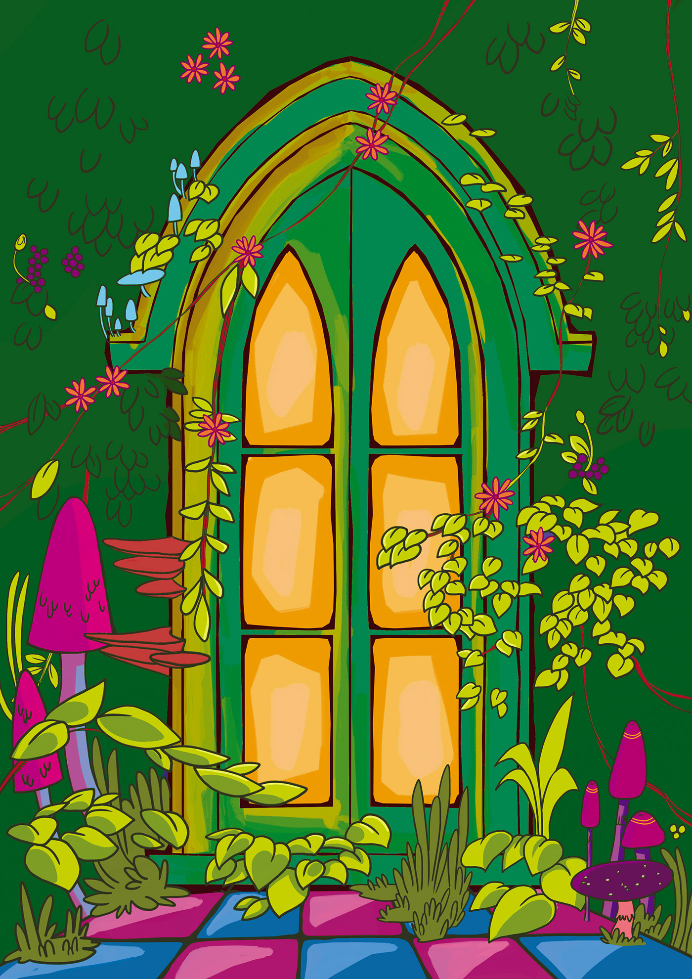 forest Magic   Window Ventana bosque ilustracion digital illustration ILLUSTRATION  Digital Art 