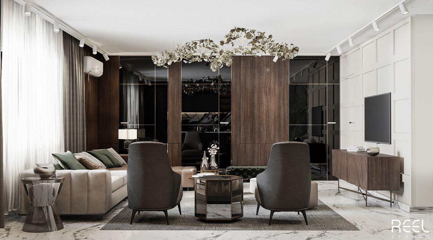 kitchen livingroom luxury Minotti cozy decor Marble reception warm
