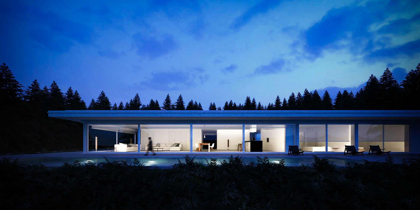 houses minimalist architecture design Renderings lighting