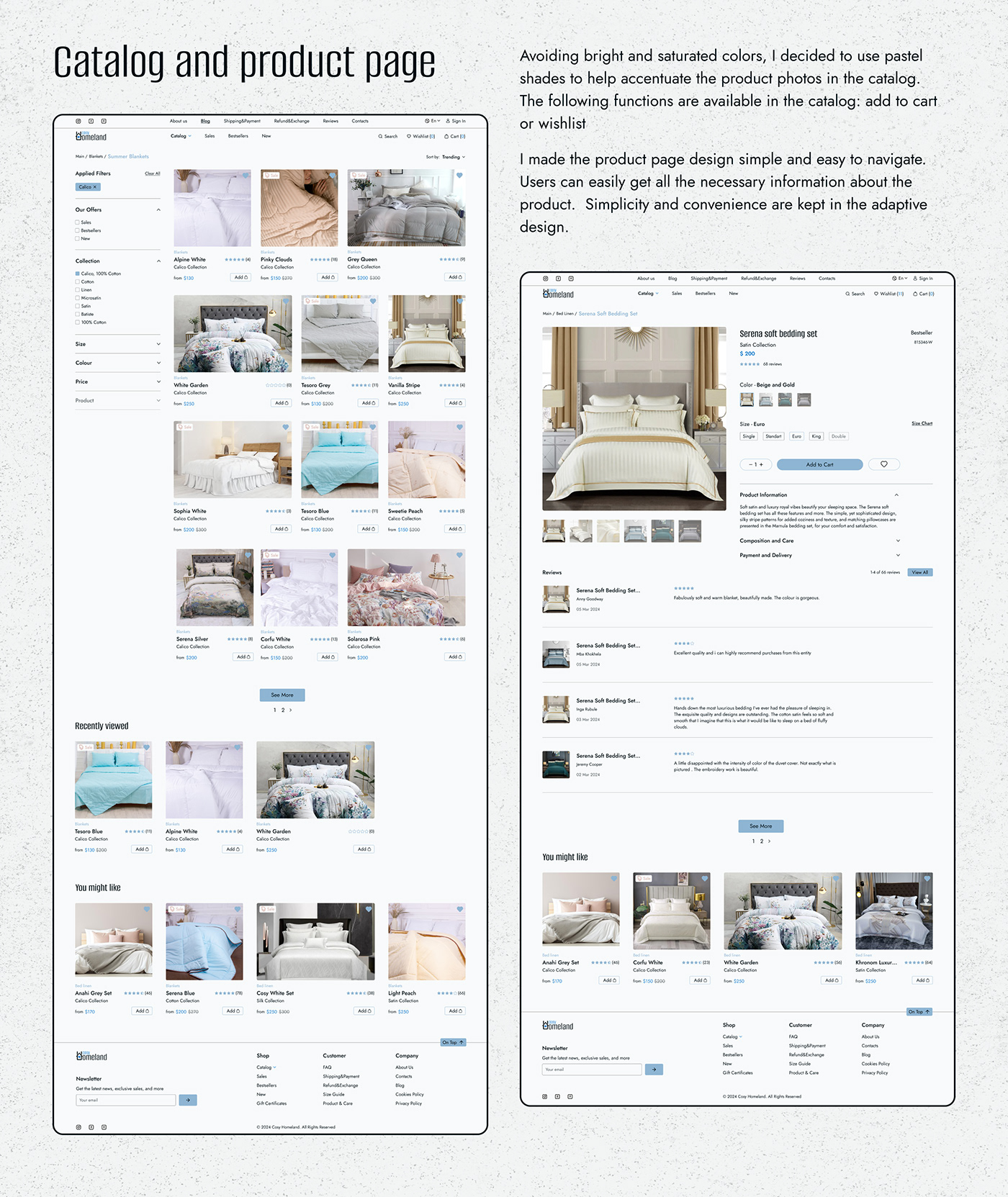 bed linens Bedclothes online store Web Design  Website UI/UX ui design adaptive design bedding set