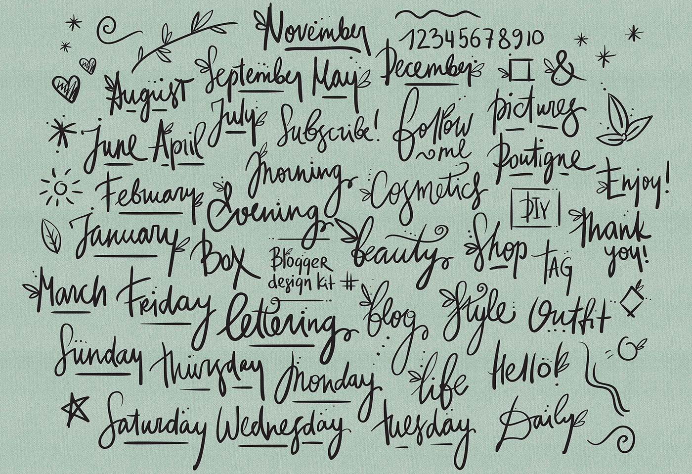 vector hand illustration sketched lettering blogger daily calendar elements