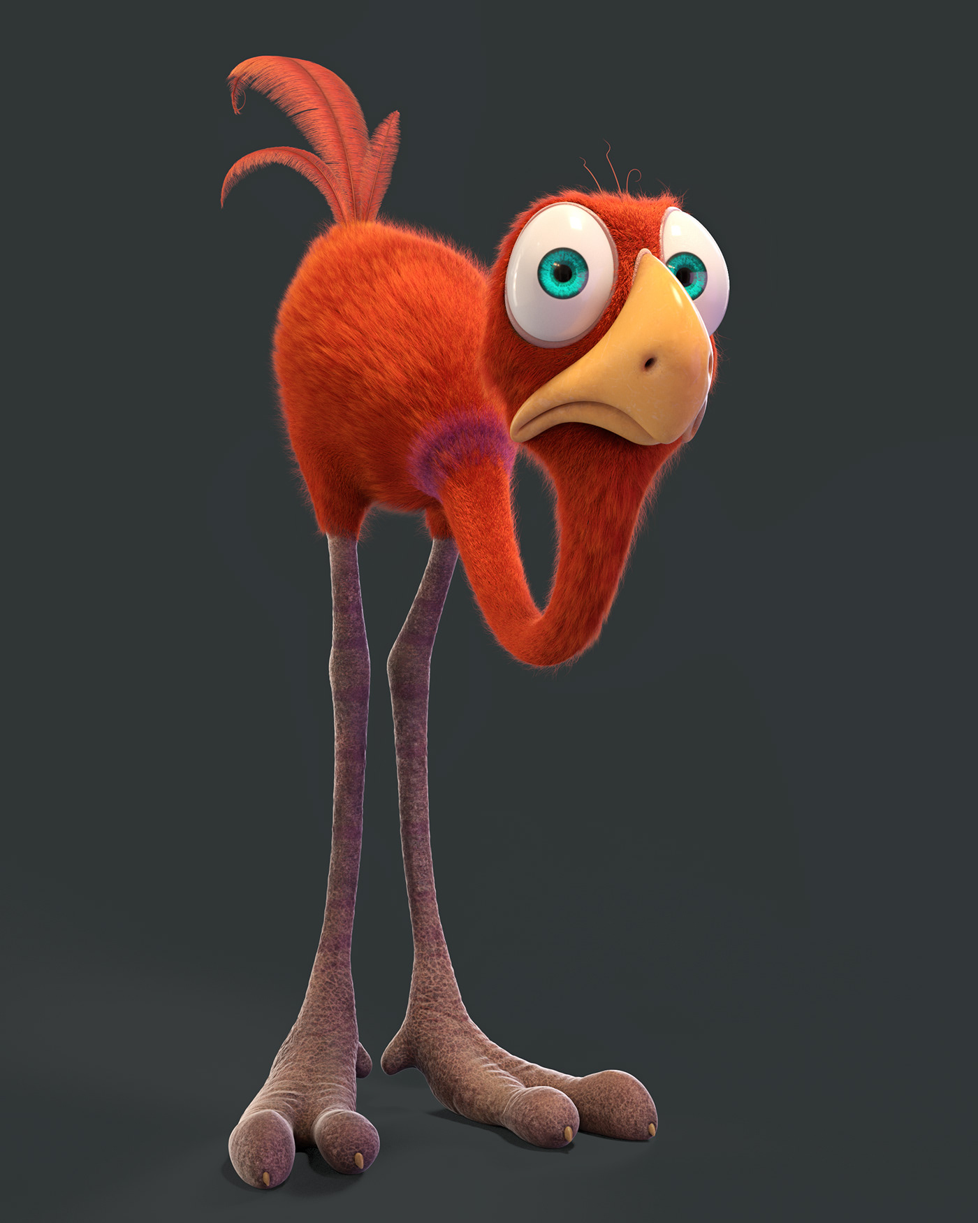 cartoon Character stylized bird ostrich personagem funny feather Fur Xgen