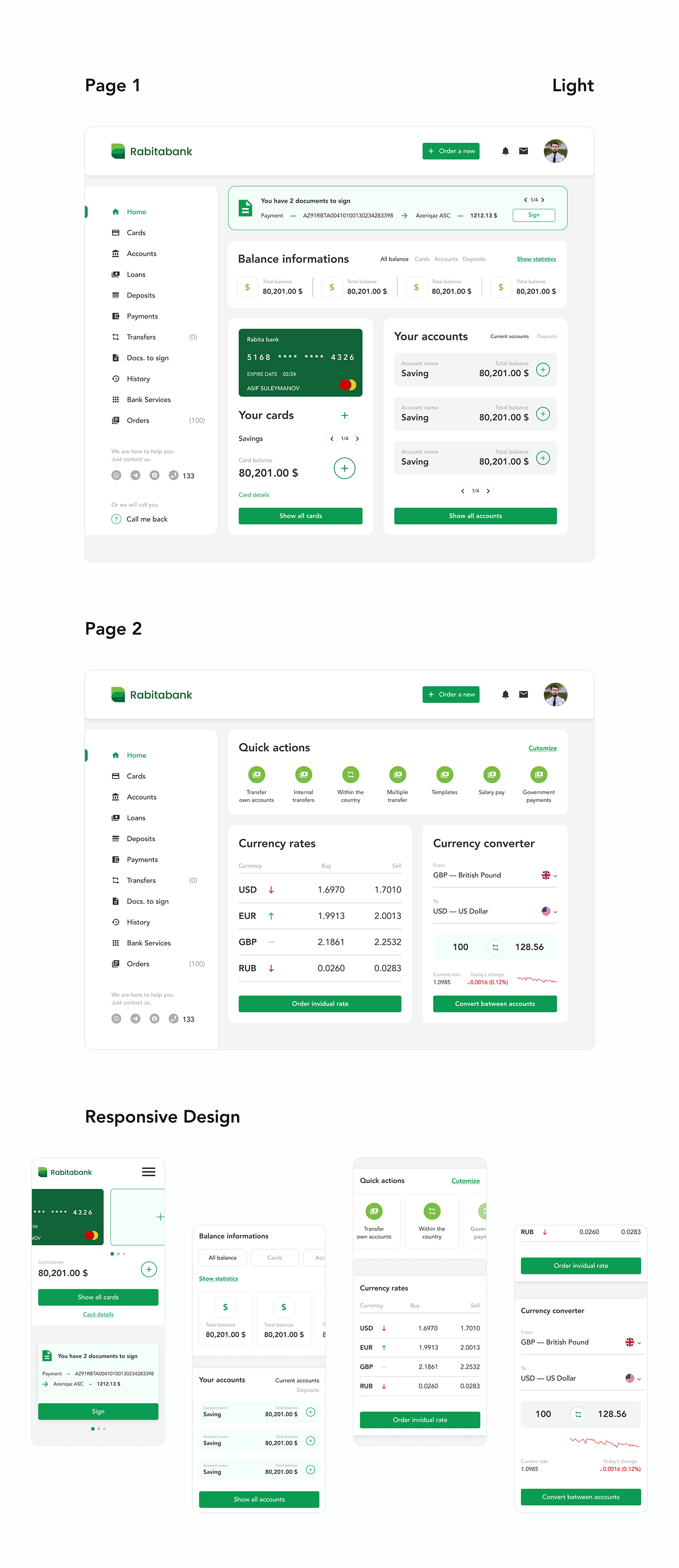 banking card creative dashboard design green Responsive Design UI ux ux/ui