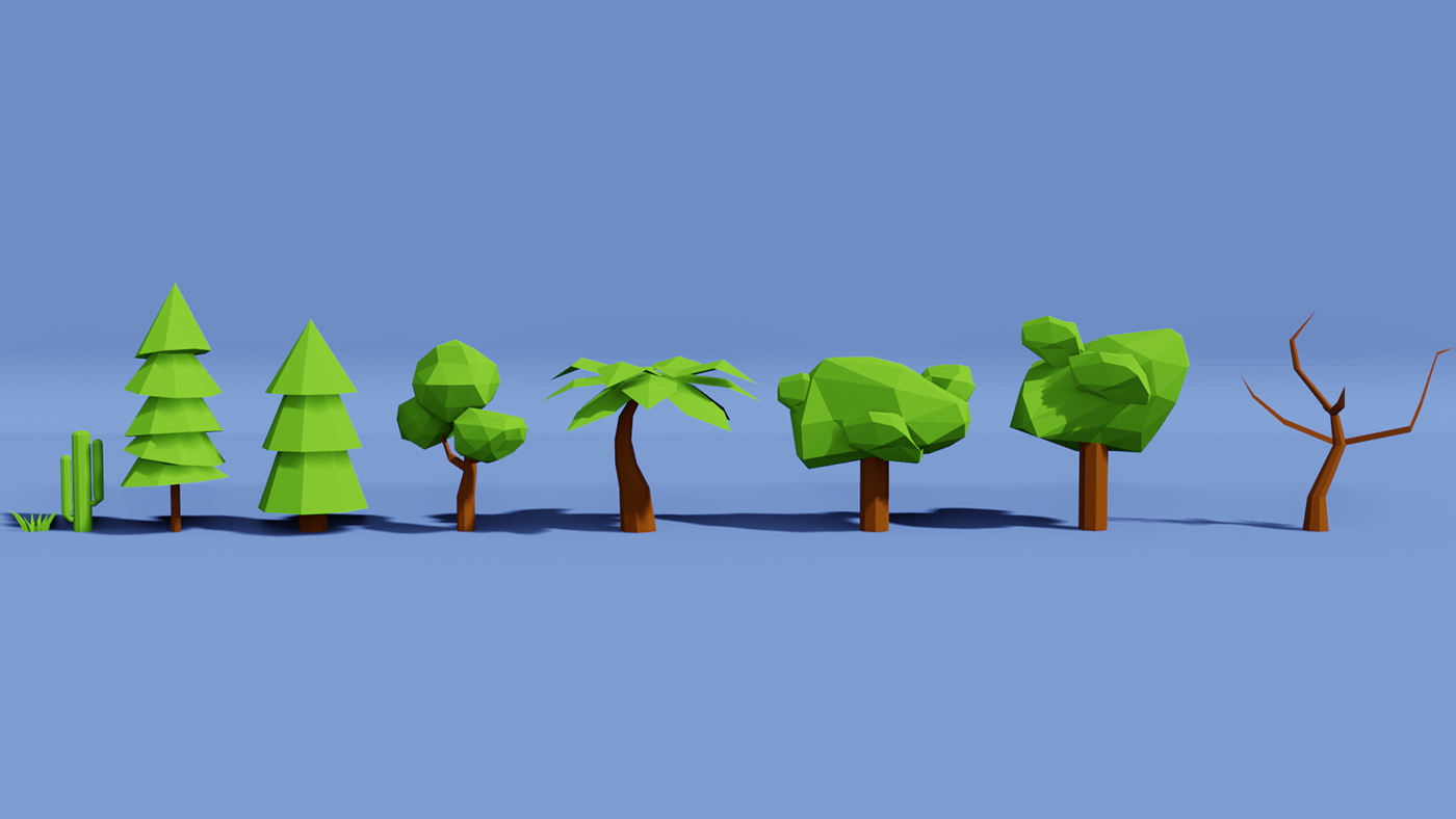 trees grass clouds rocks Low Poly blender stylized assets game