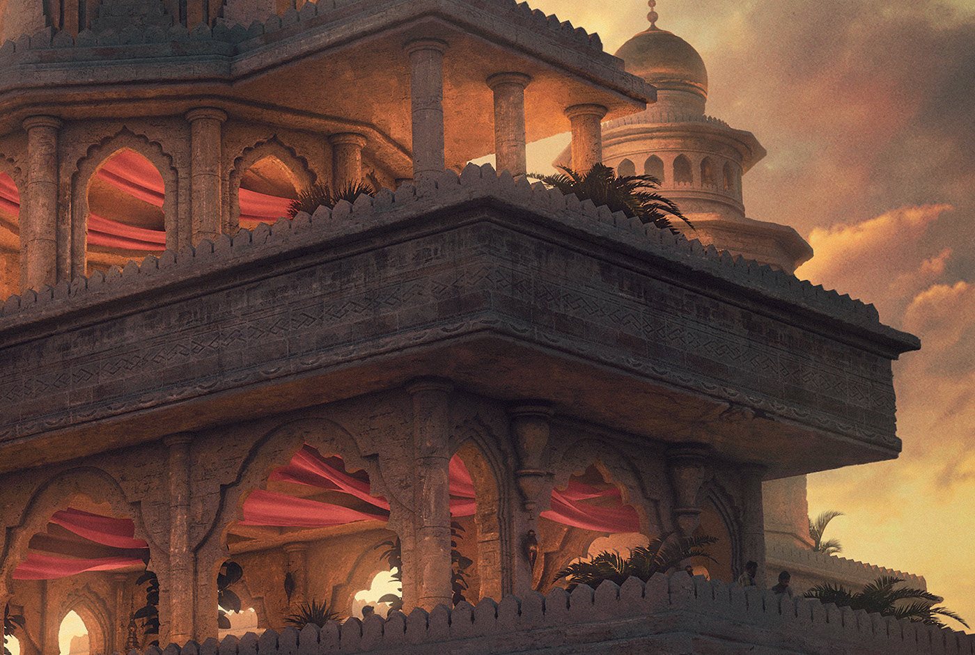 3d modeling ancient temple concept art digital painting India Sunset Temple храм معبد इंडिया 寺庙