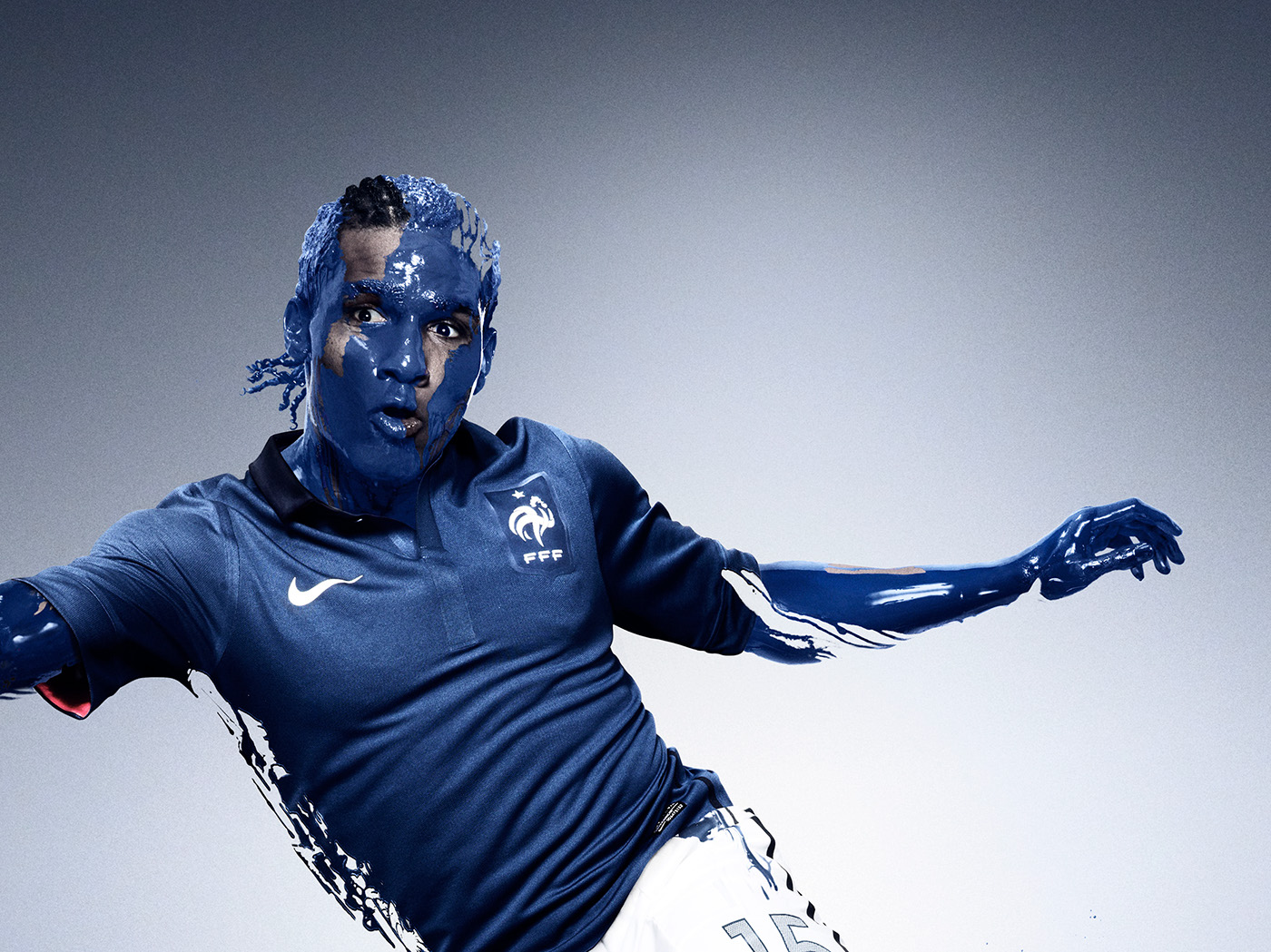 retouching  Nike football soccer sport blue paint drip