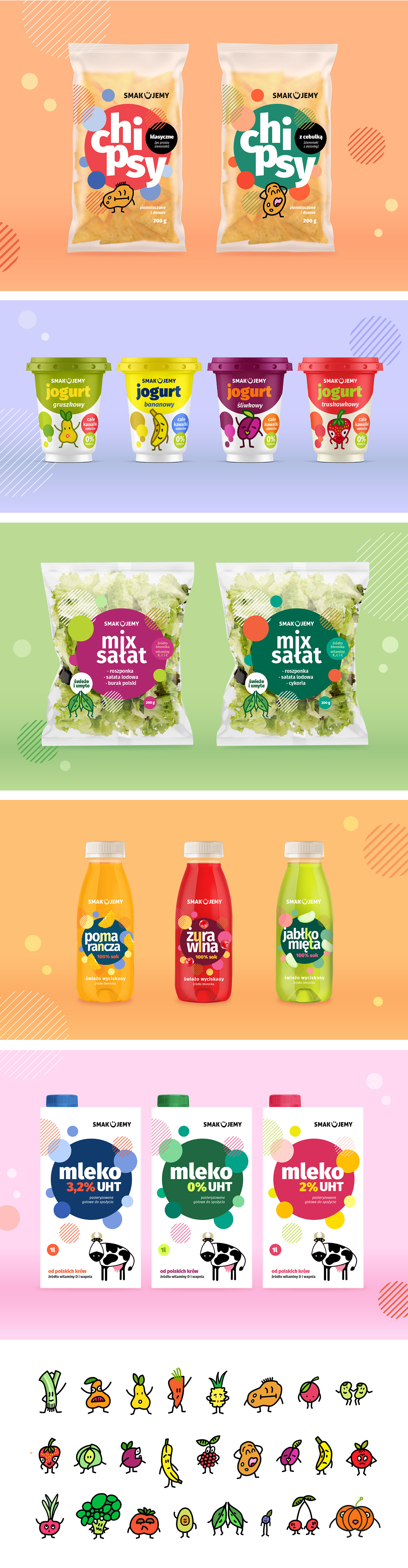 cartoon CRISPS Food Packaging milk opakowanie package design  Packaging Projekt Opakowania  salad yoghurt