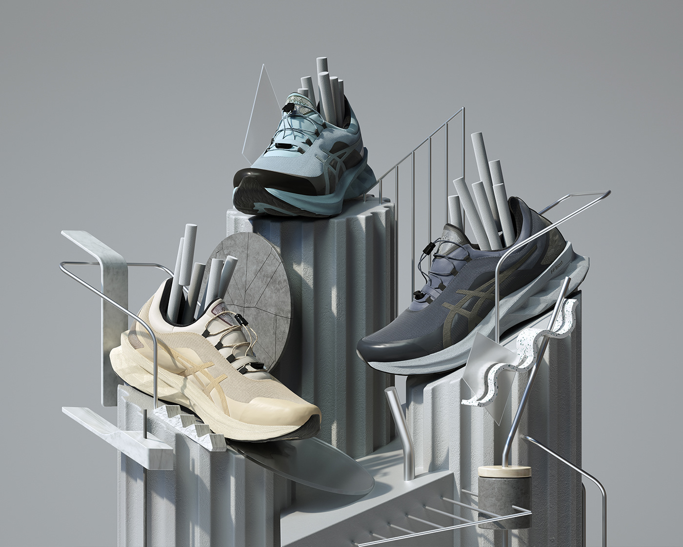 3D cinema4d graphic design  ILLUSTRATION  inspiration modern Octane Render Playful shapes sneakers
