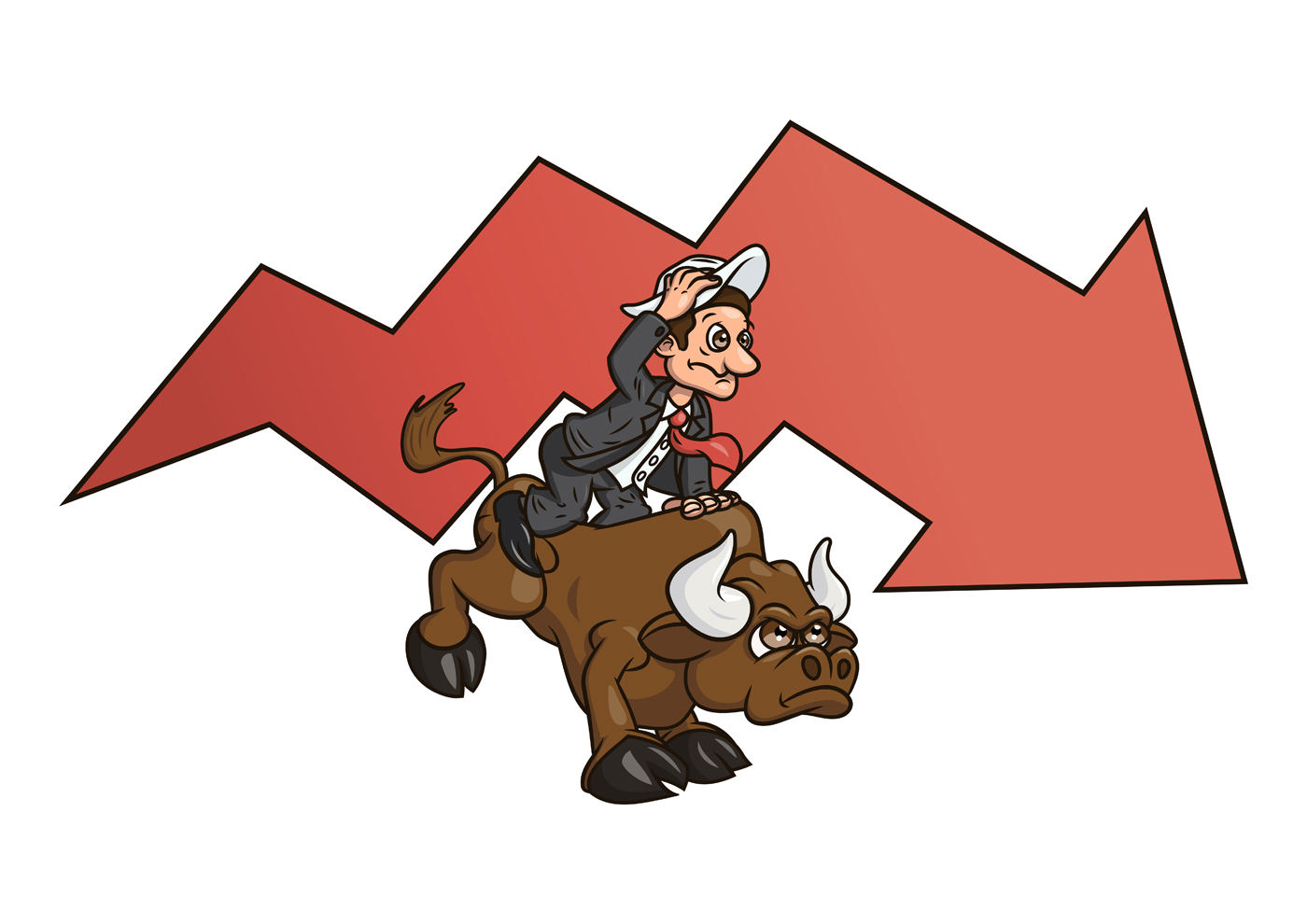 bull businessman business riding finance success failure economy ILLUSTRATION  cartoon