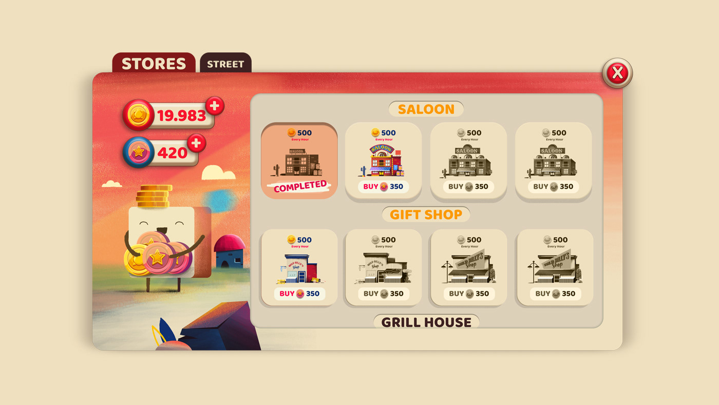 game Character design  UI environment Style Frame solitaire card game Mobile app concept art city