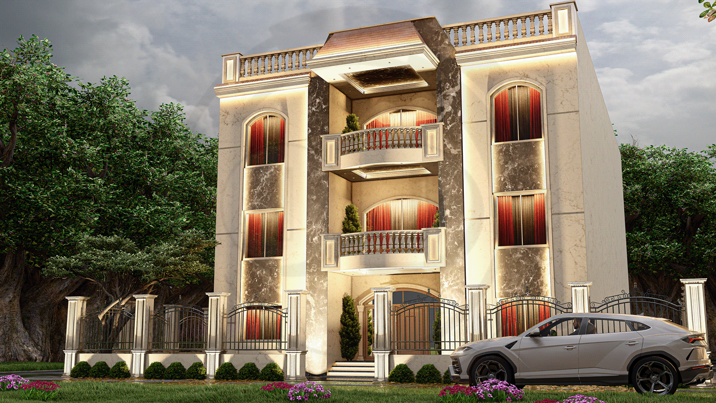 architecture Render visualization 3D 3ds max exterior neo classic Villa exterior design 3d modeling