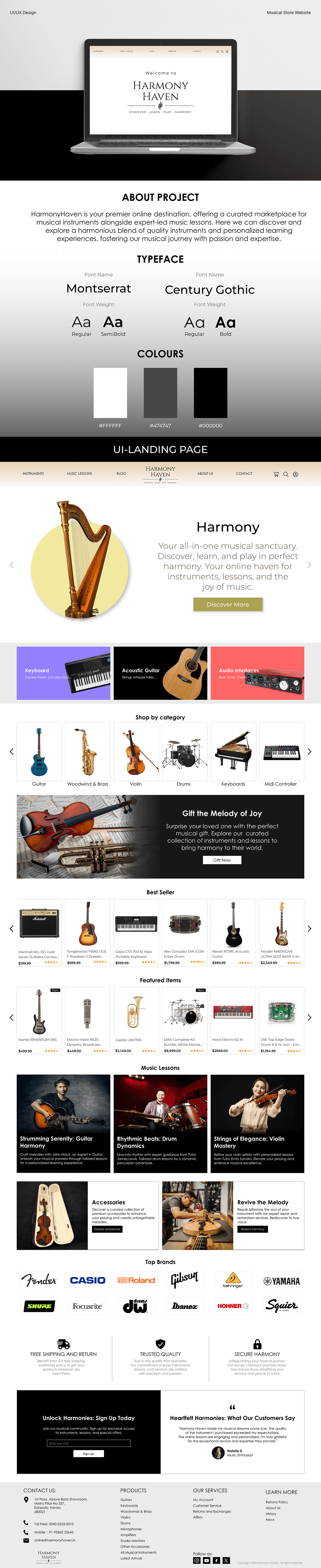 UI/UX ui design Website Design landing page Figma online store prototype user interface musicschool Musicstore