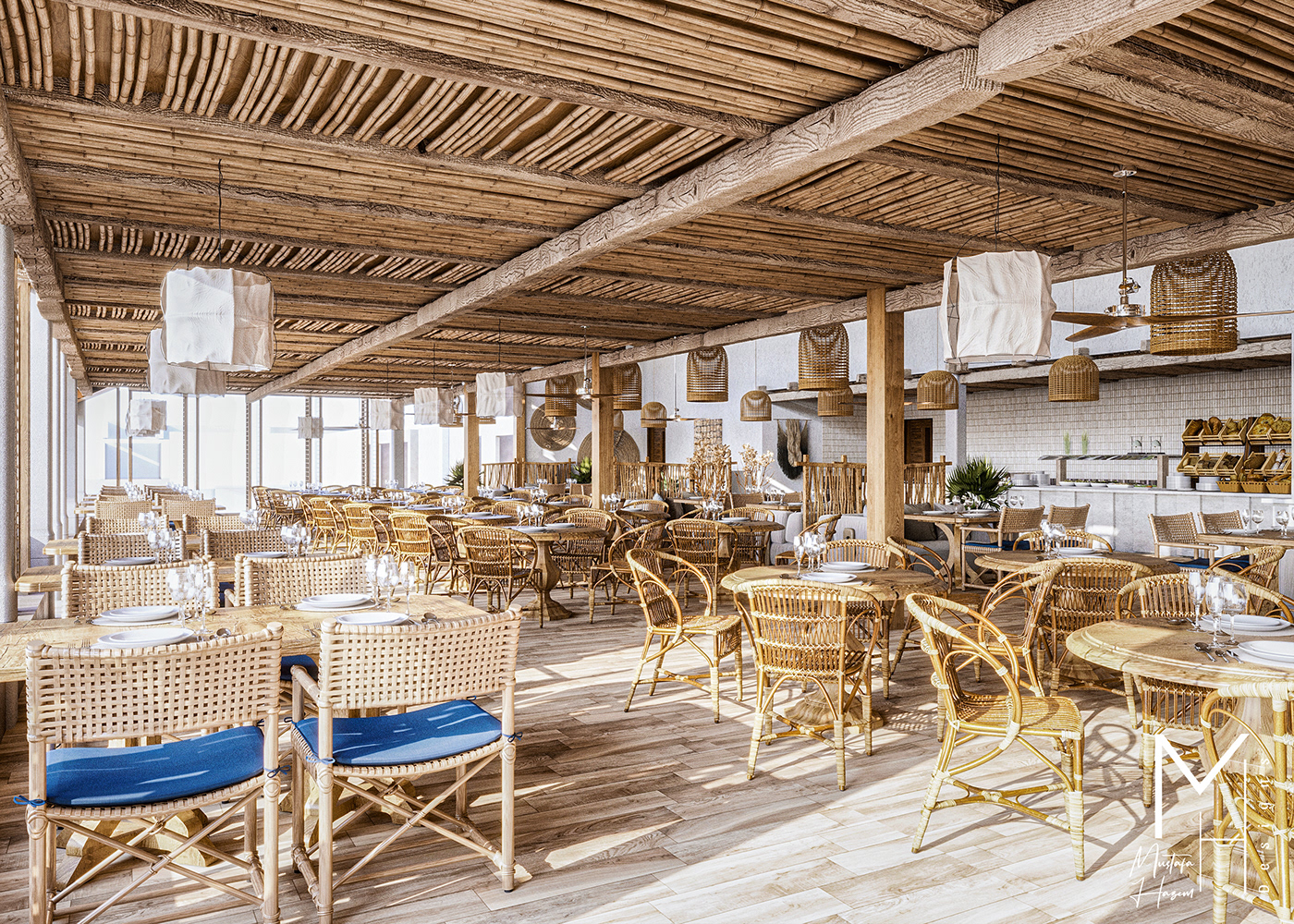 boho Wabi Sabi interior design  restaurant Interior design beach Nature visualization archviz