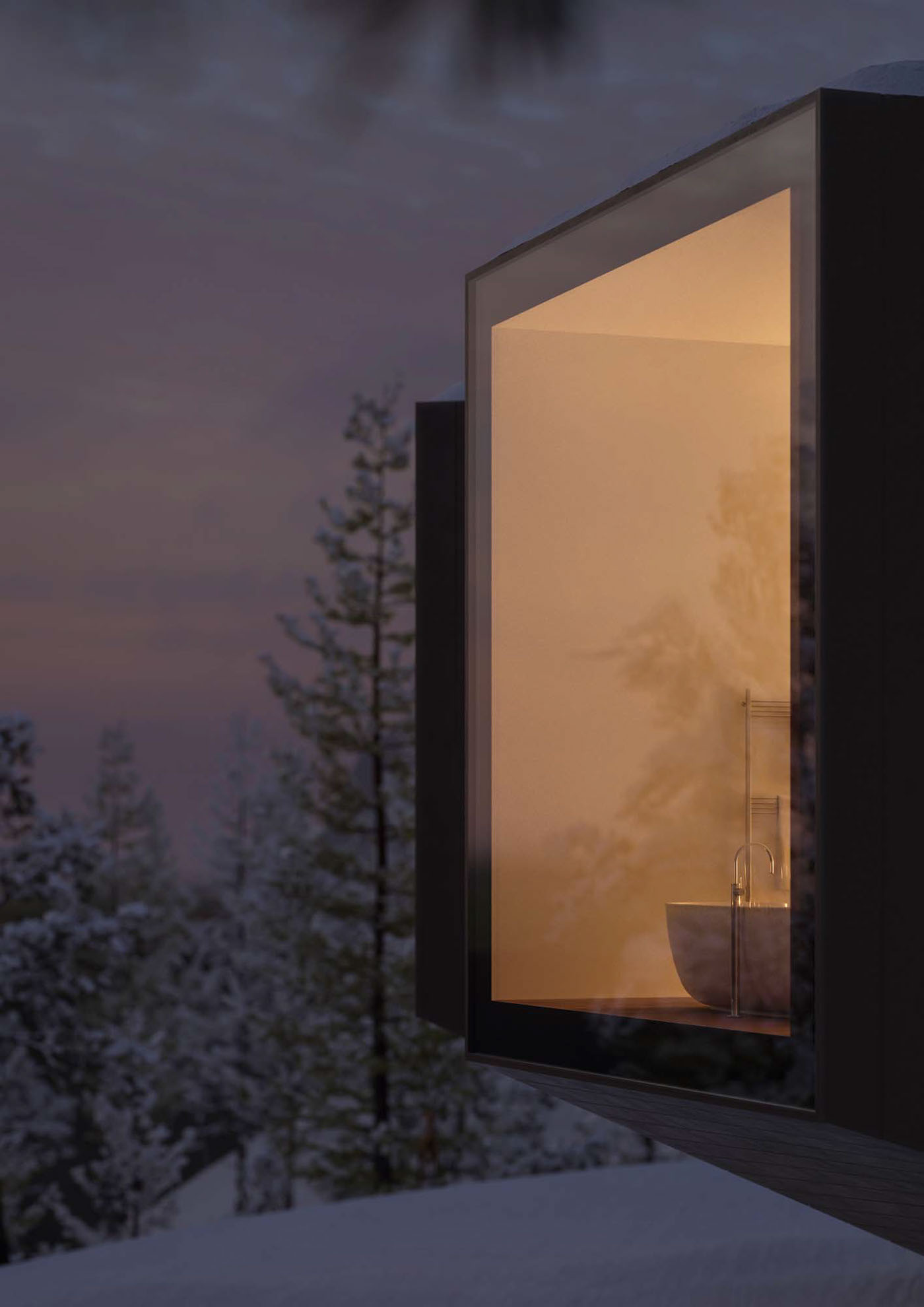 Ski winter lodge 3D archviz lichtecht architecture design Nature alps