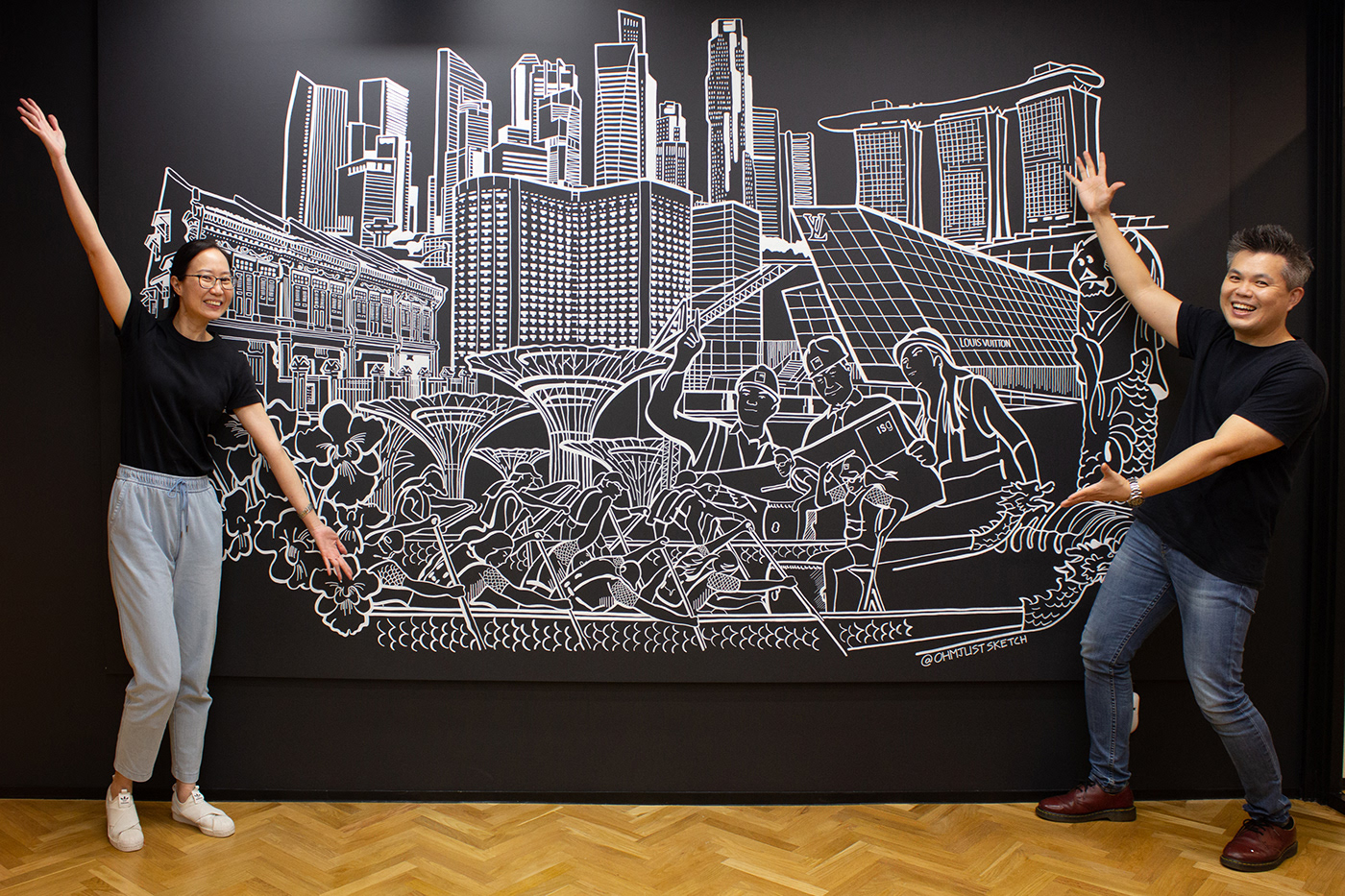 art Art mural couple design interior design  Landmarks London Office posca pen singapore