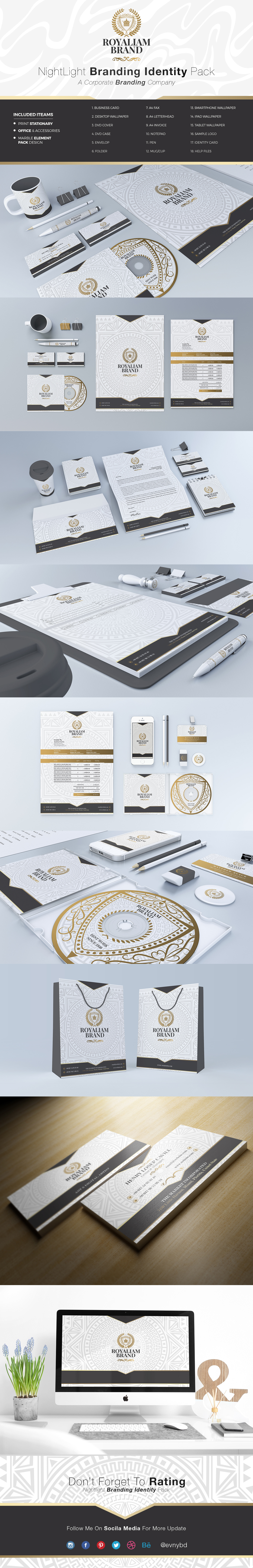 branding  business card corporate creative elegant Gold and White golden identity invoice letterhead