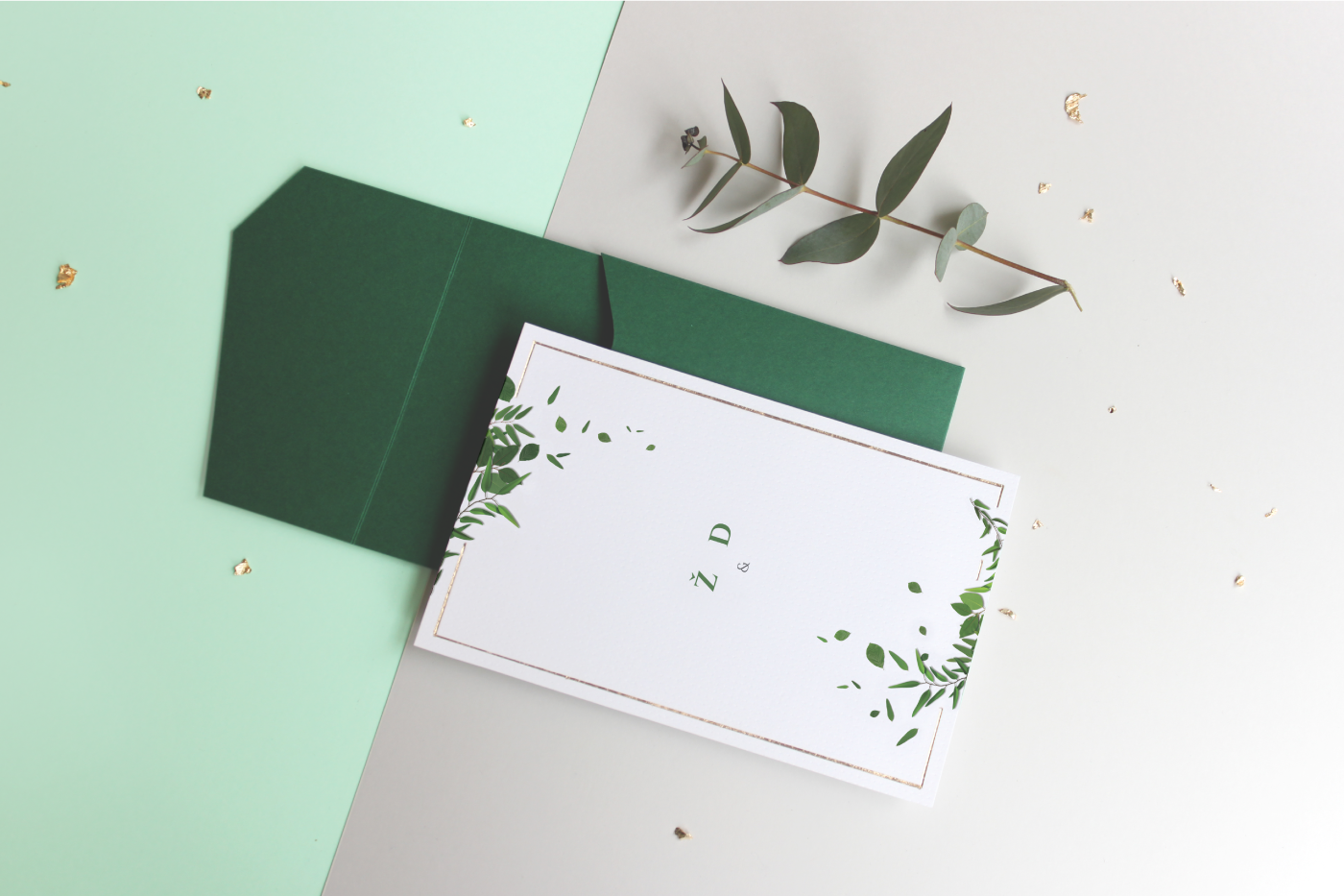 wedding Invitation green eucalyptus Minimalism print branding  Photography  decorations dyi