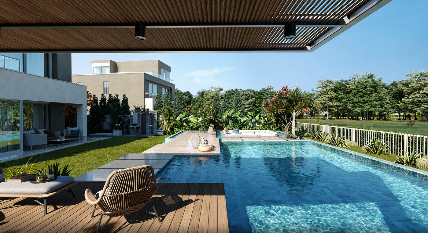 3dmax Autodesk CGI corona exterior Interior Landscape Palm hills Render Villa