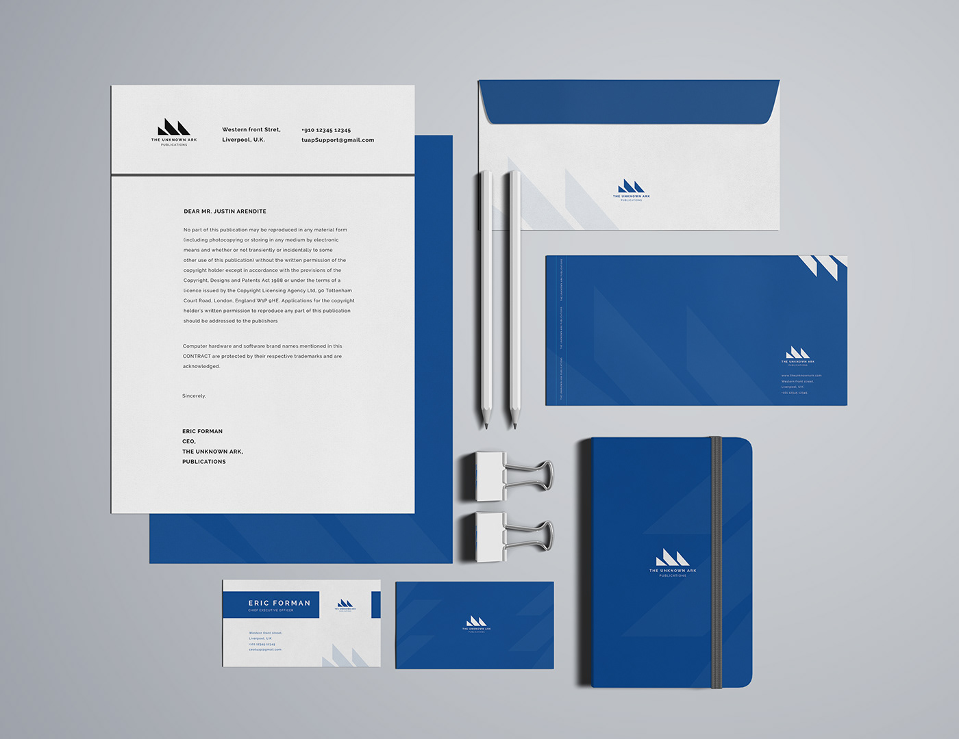 letterhead, business card, memo, diary for brand project.
