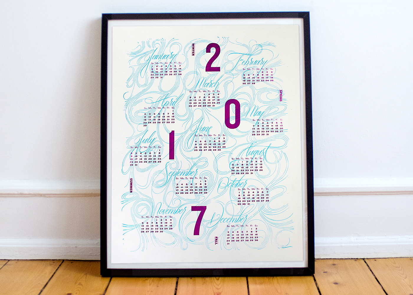typographic lettering calendar date time year Illustrative intertwining screen print silkscreen