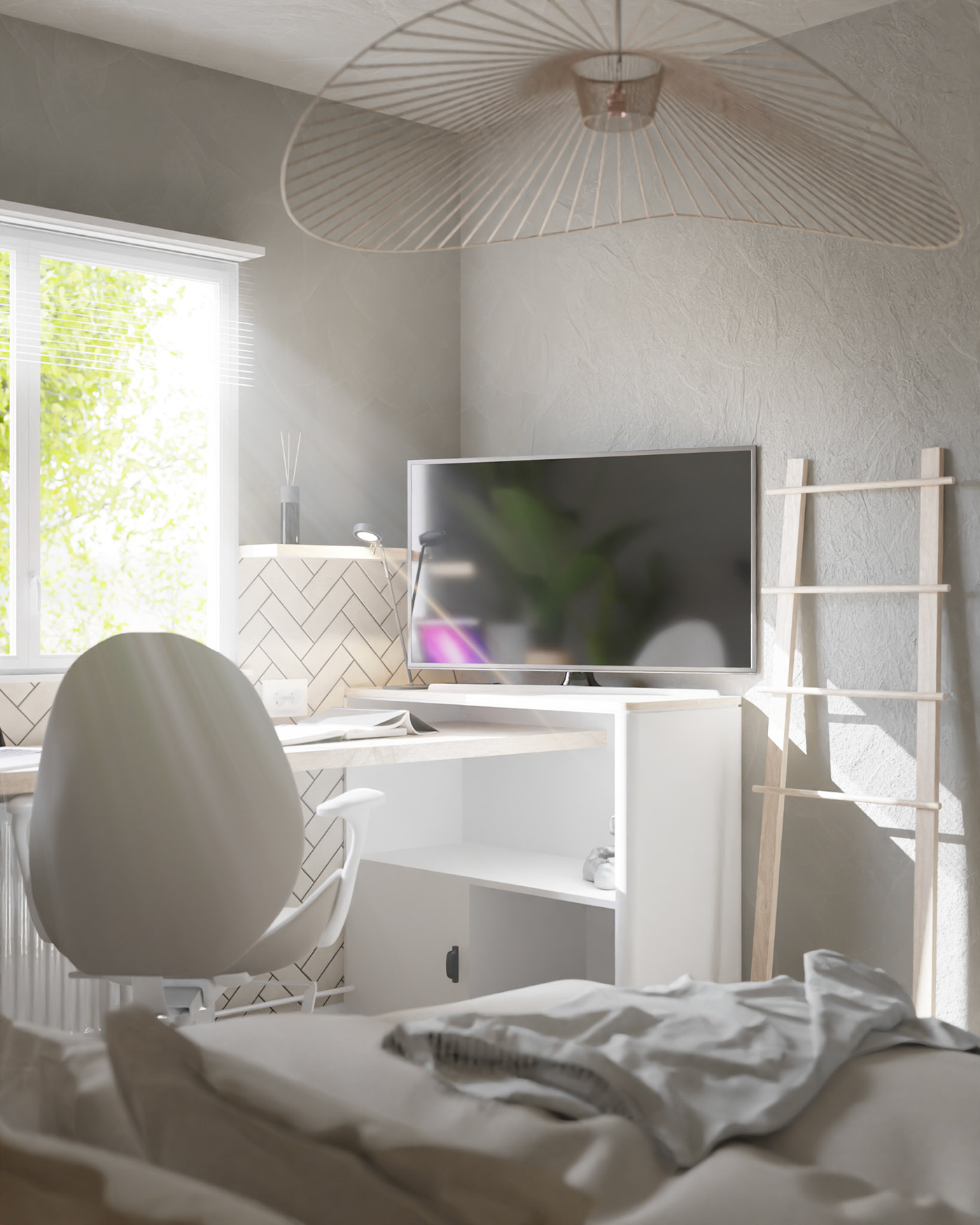 3D archviz bedroom bedroom design blender budget design interior design  Neutral visualization