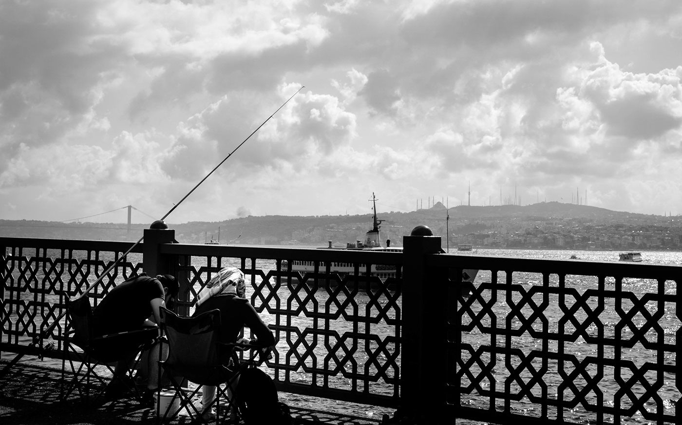 summer fishing istanbul Turkey sea black and white candid decisive moment people street photography