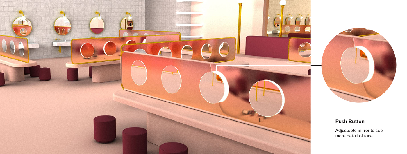 Retail cosmetics makeup restaurant concept pink Experience