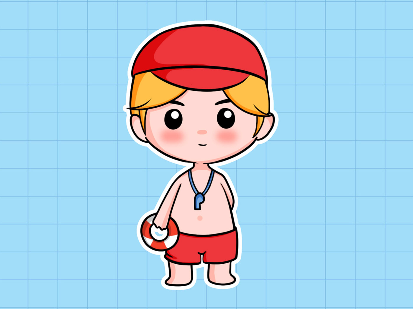 Chibi Cartoon Character Profession Lifeguard Boy