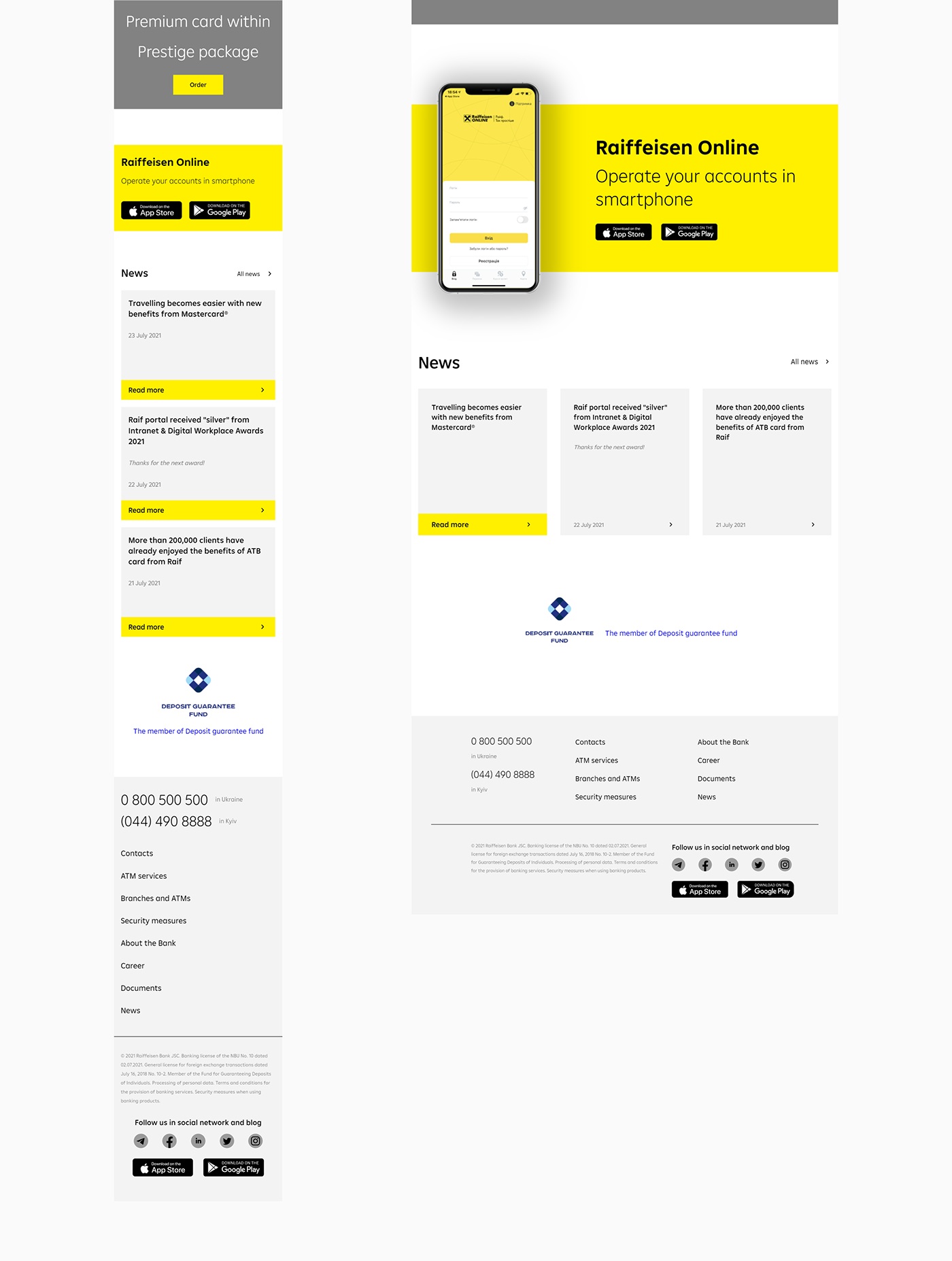 Bank development finance Interface programming  raiffeisen UI/UX vis-a-vis Website yellow
