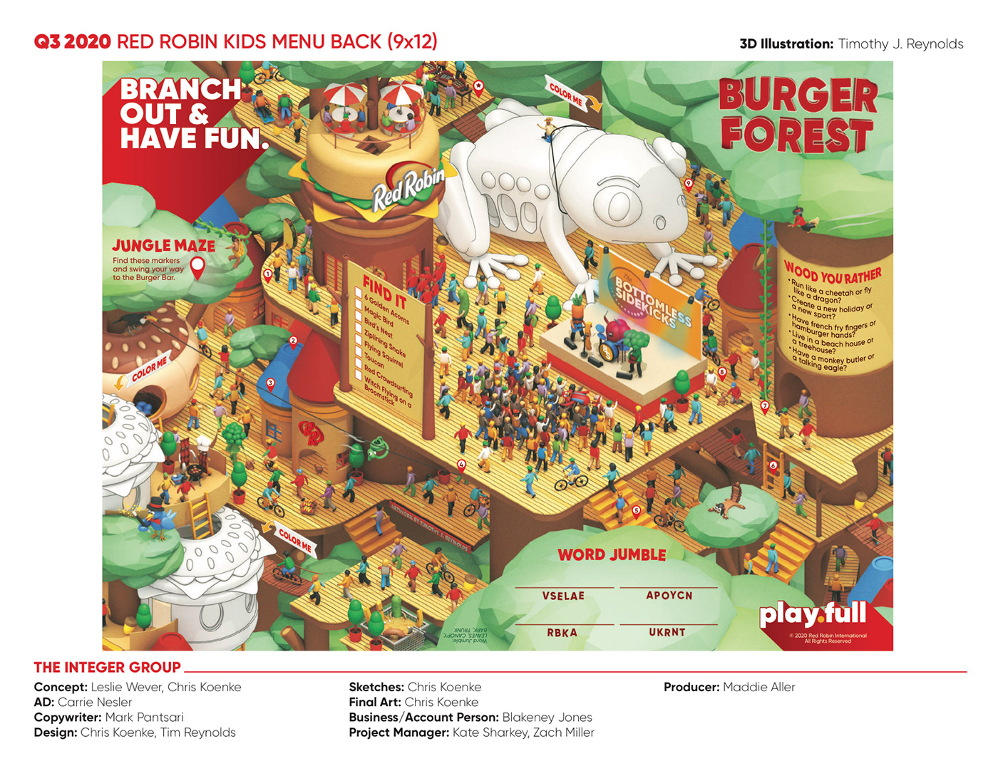 3D 3D illustration art Burgers c4d characters ILLUSTRATION  kids menu Playful red robin