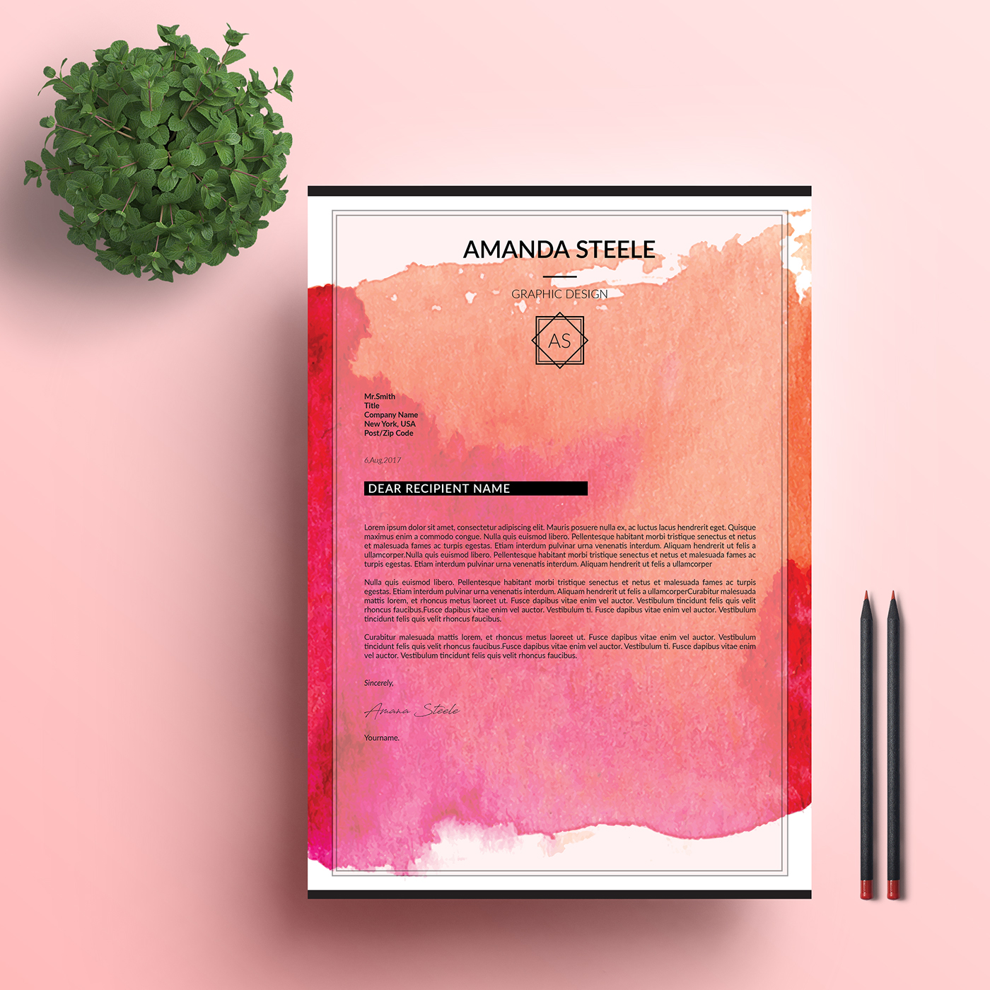 CV template resume template CV Resume cover letter letter head water color template profession