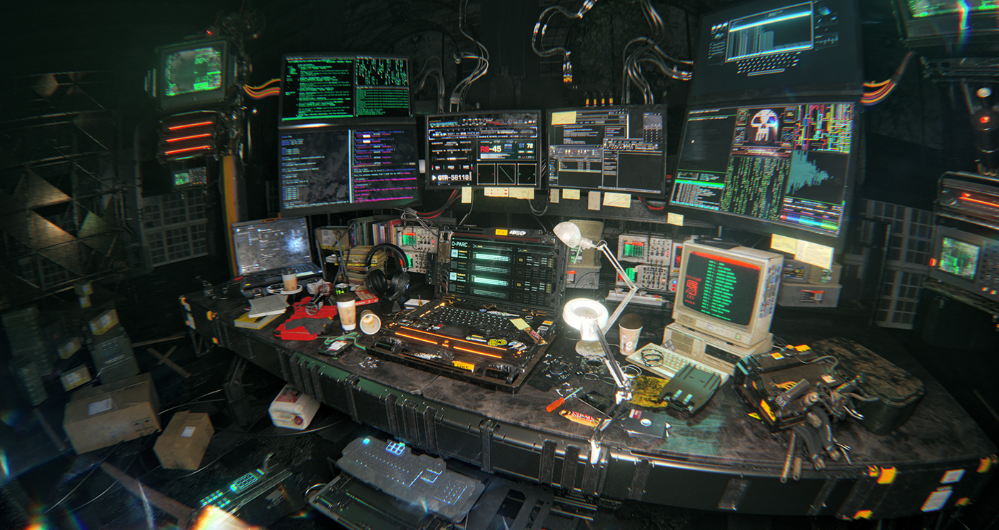 Cyberpunk hacker workstation redshift Render cinema4d