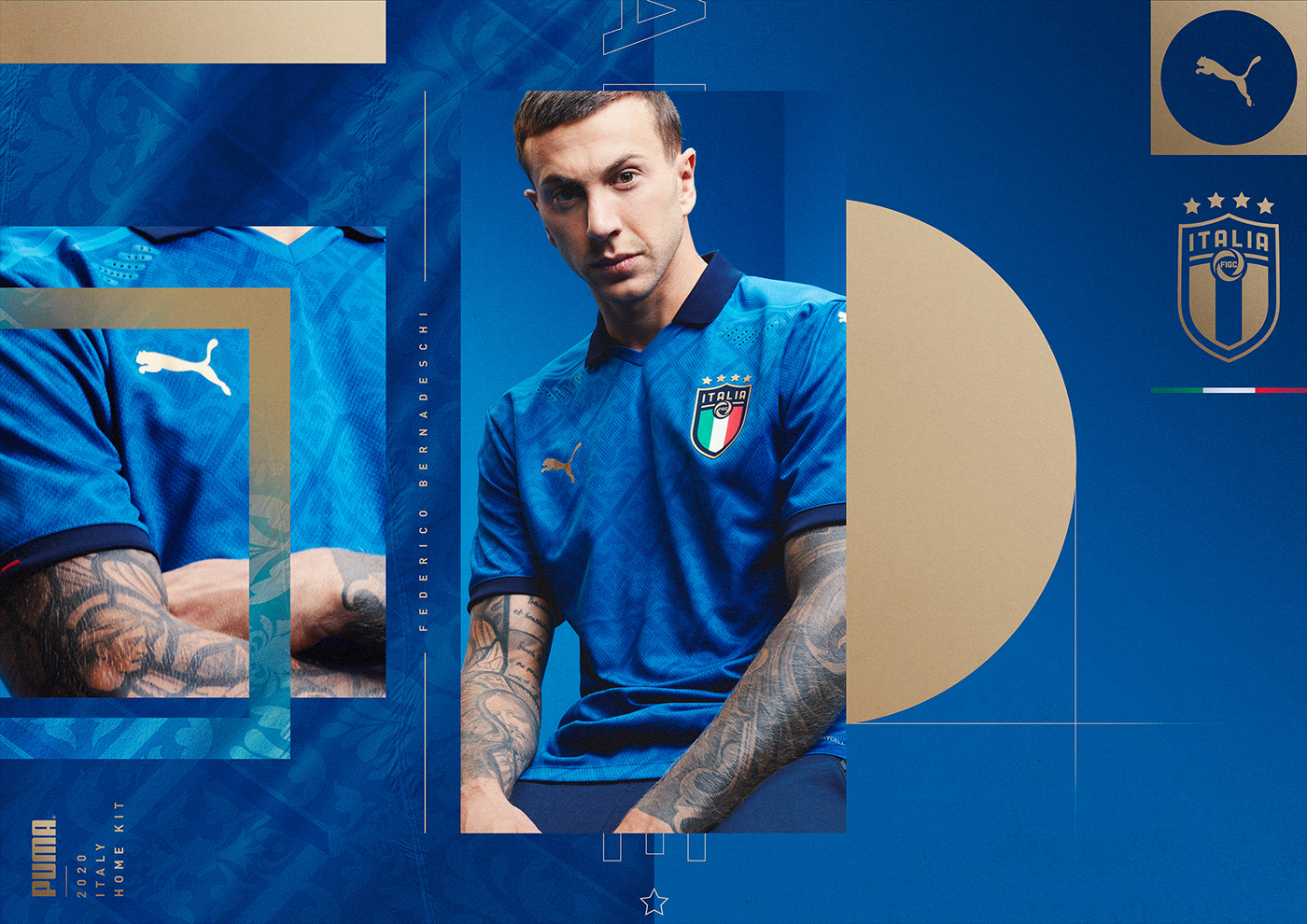 blue football grid Italy Keyvisual print puma soccer sports visual identity