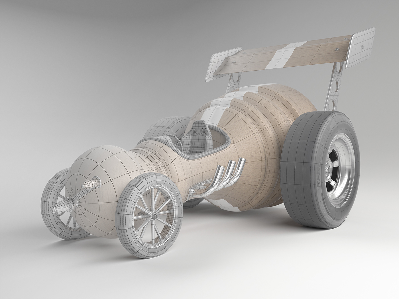 3D vray car wood CGI pepper pig concept race