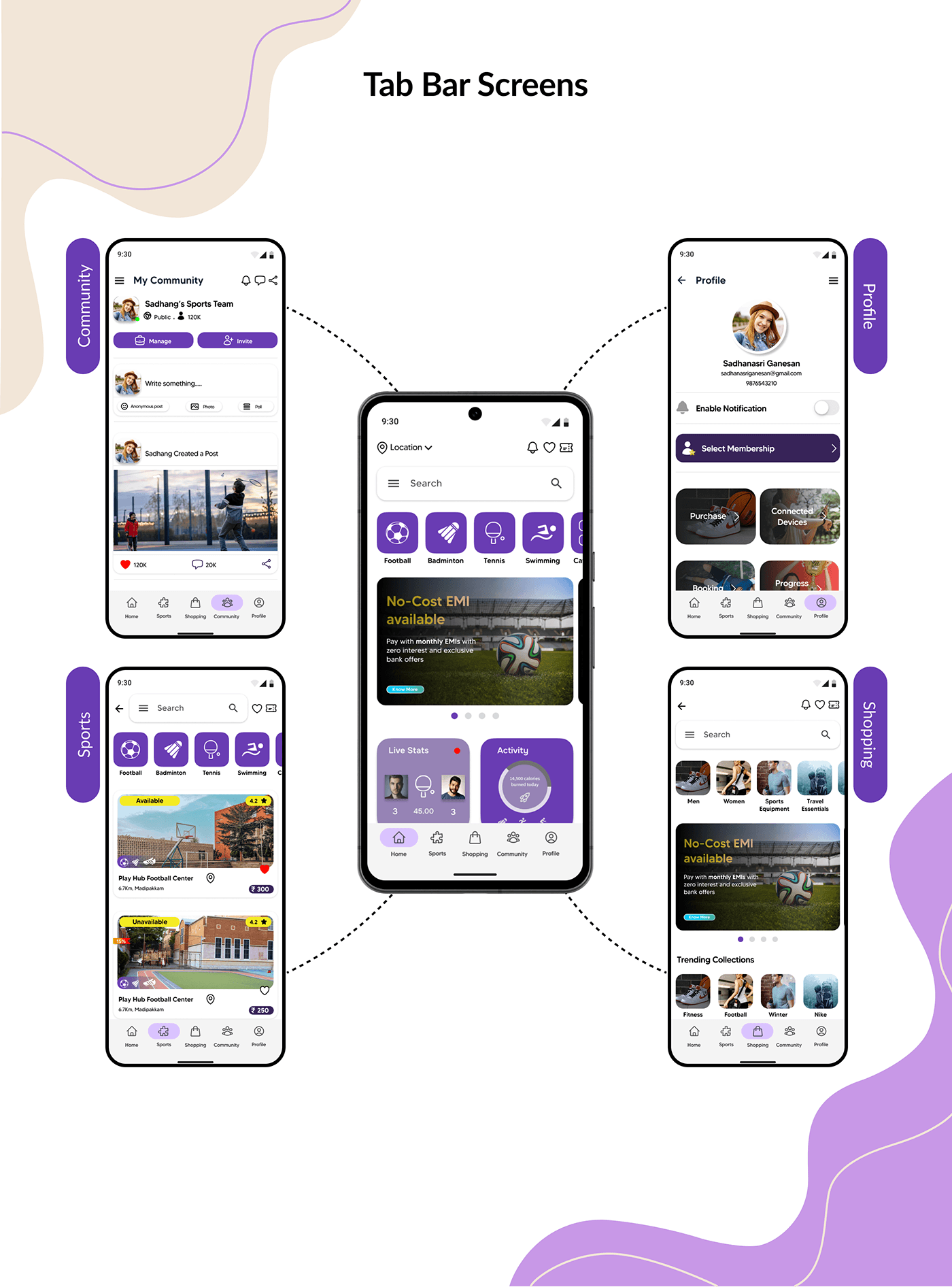 Android App ui design Sports Design booking flow shopping flow Turf Booking community