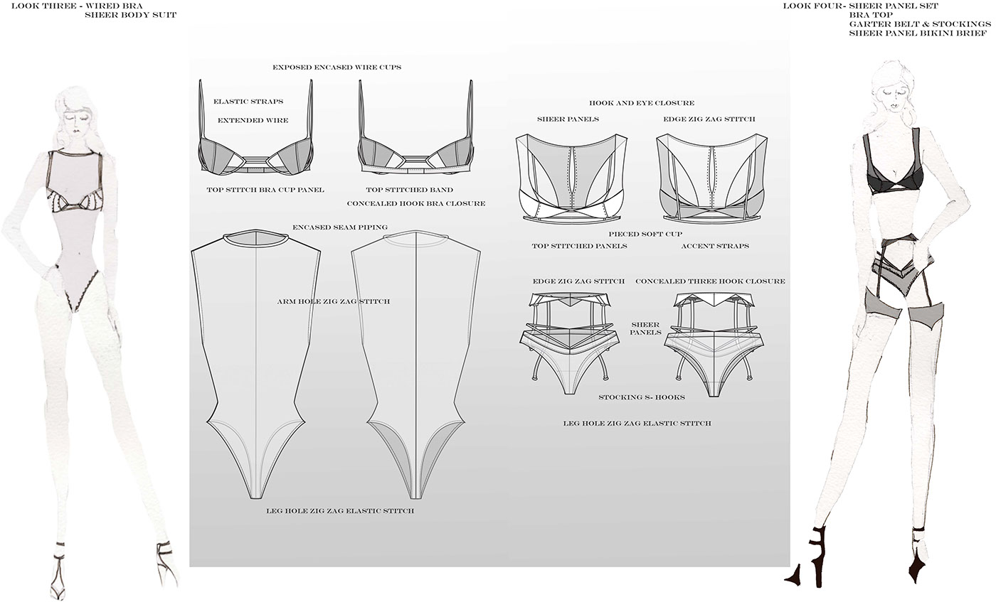 fashion design Technical Design technical flats Callouts lingerie intimates Illustrator photoshop fashion illustration
