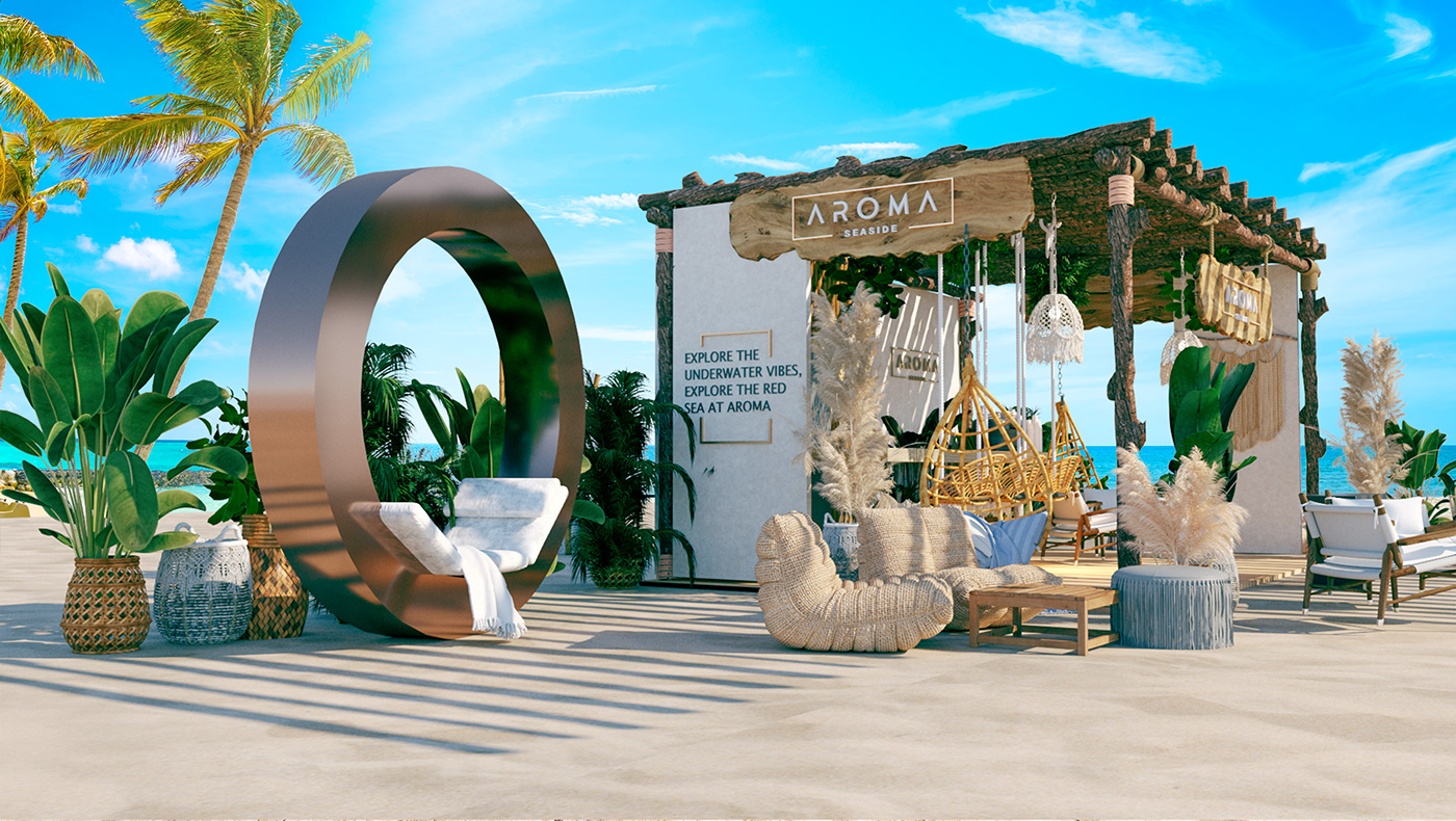boho summer beach booth Exhibition  Event festival rendering architecture sea