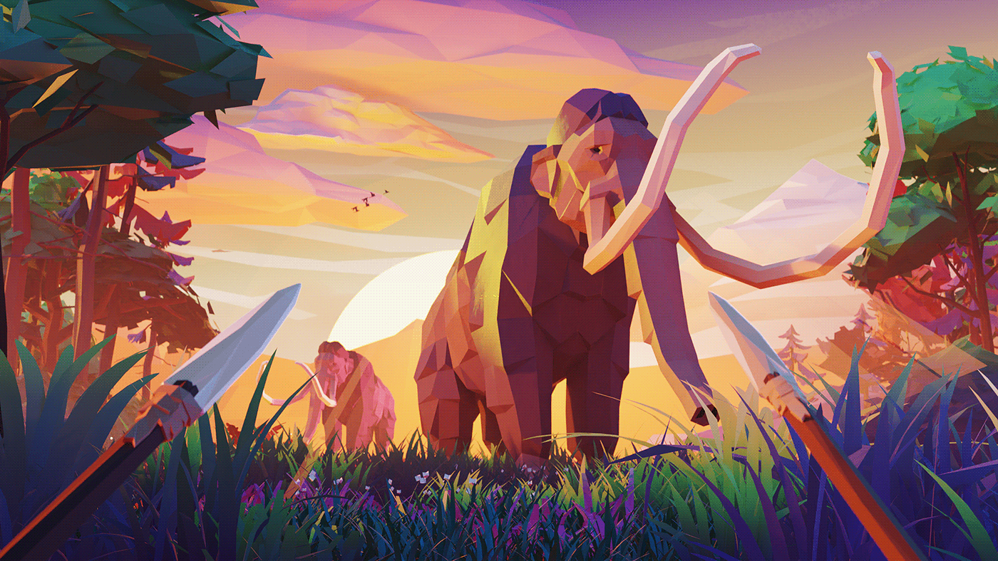 game prehistoric lowpoly stylized 3D vfx art polygon survival Nature