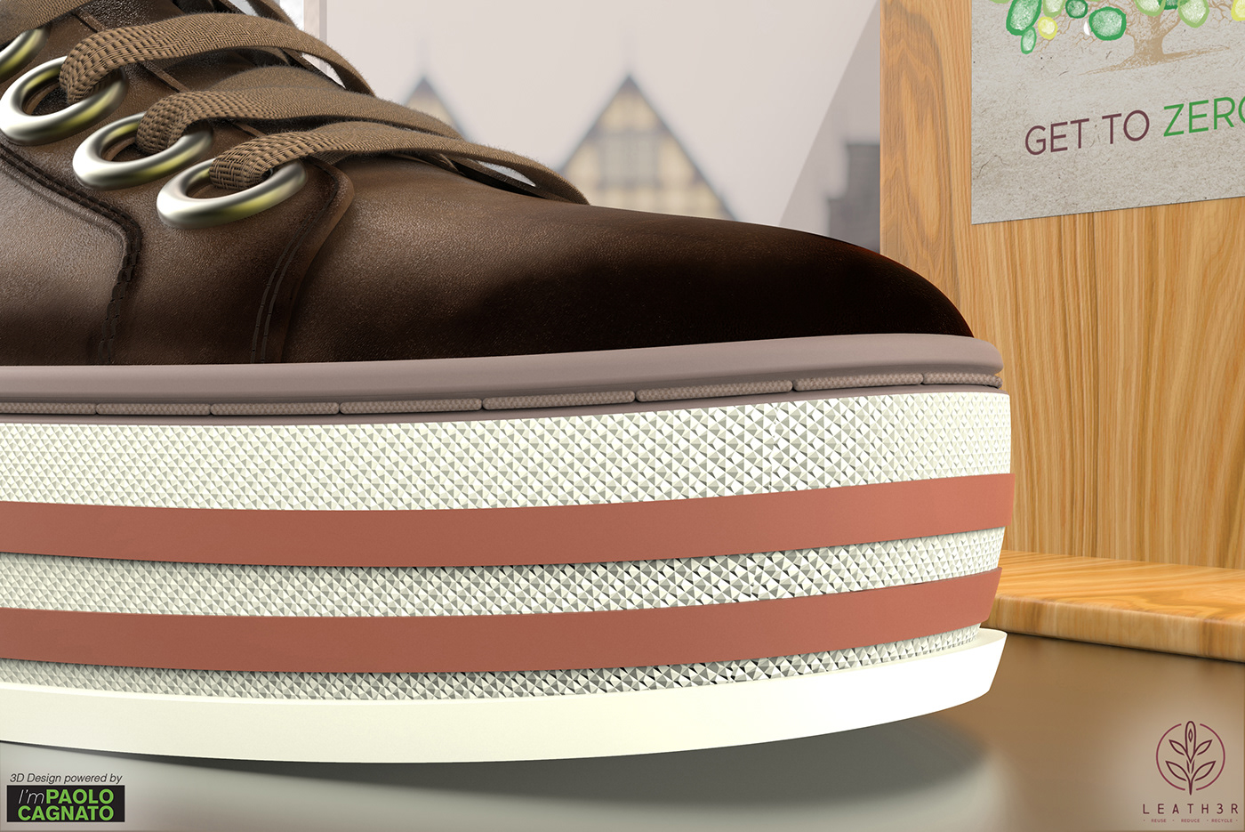 3D footwear leather MADEINITALY recycle reduce rendering reuse shoes Sustainability