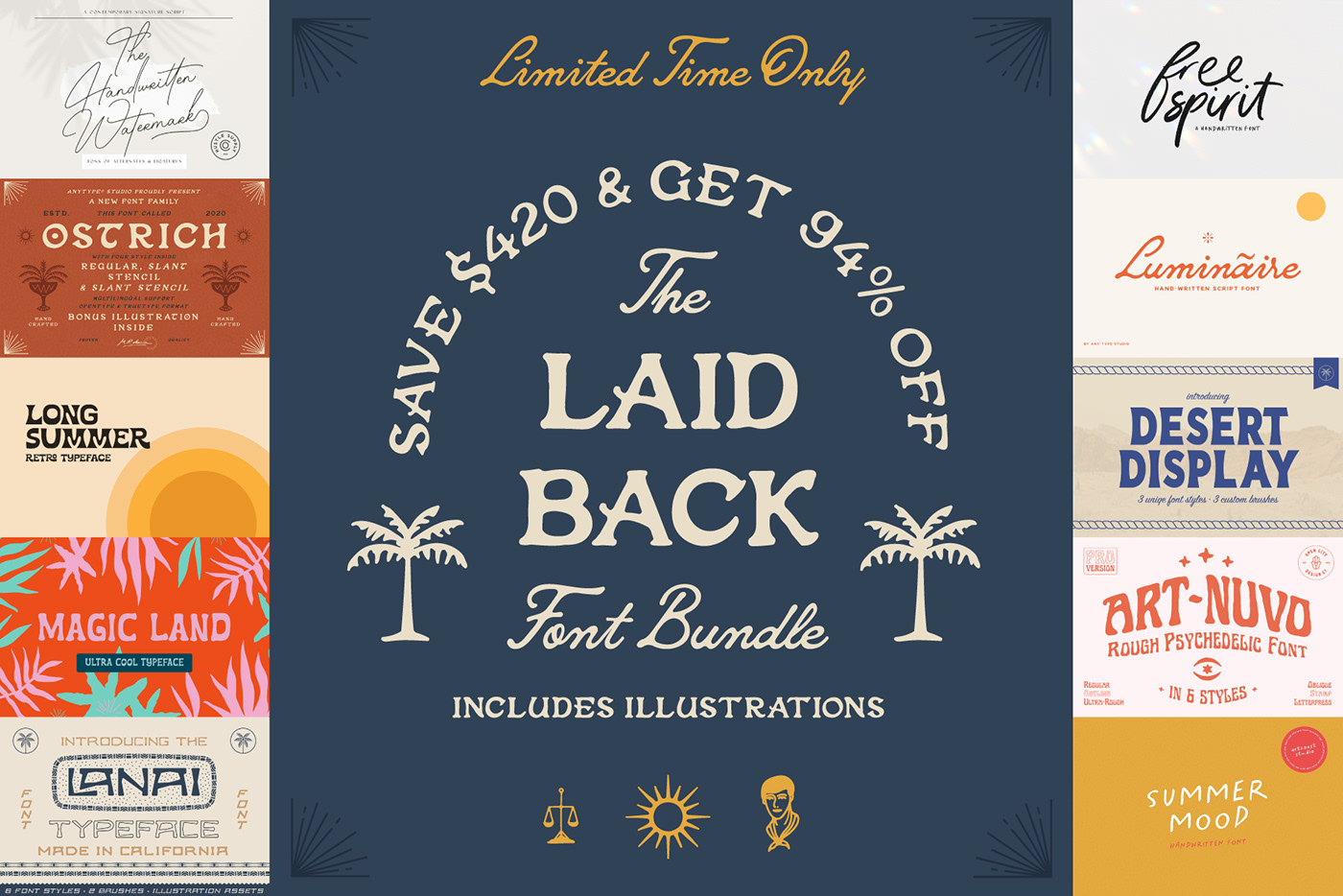 beach casual font Font Bundle free Free font hand drawn illustrations trendy Tropical